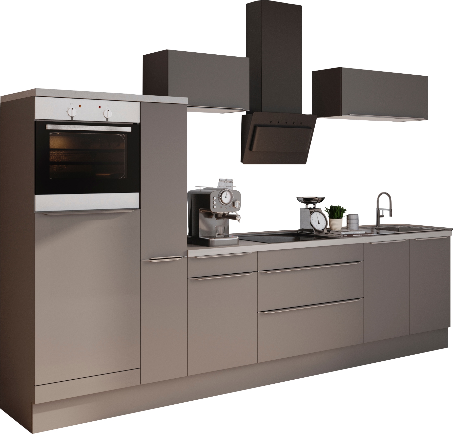 Küchenzeile KOCHSTATION "KS-Aken", grau (küche: grau, korpus: anthrazit matt, arbeitsplatte: oxid grau), B:330cm H:180,4cm T:60cm, Komplettküchen-Sets, Küchenzeile, Breite 330 cm, wahlweise mit E-Geräten, mit Arbeitsplatte 38 mm stark Image