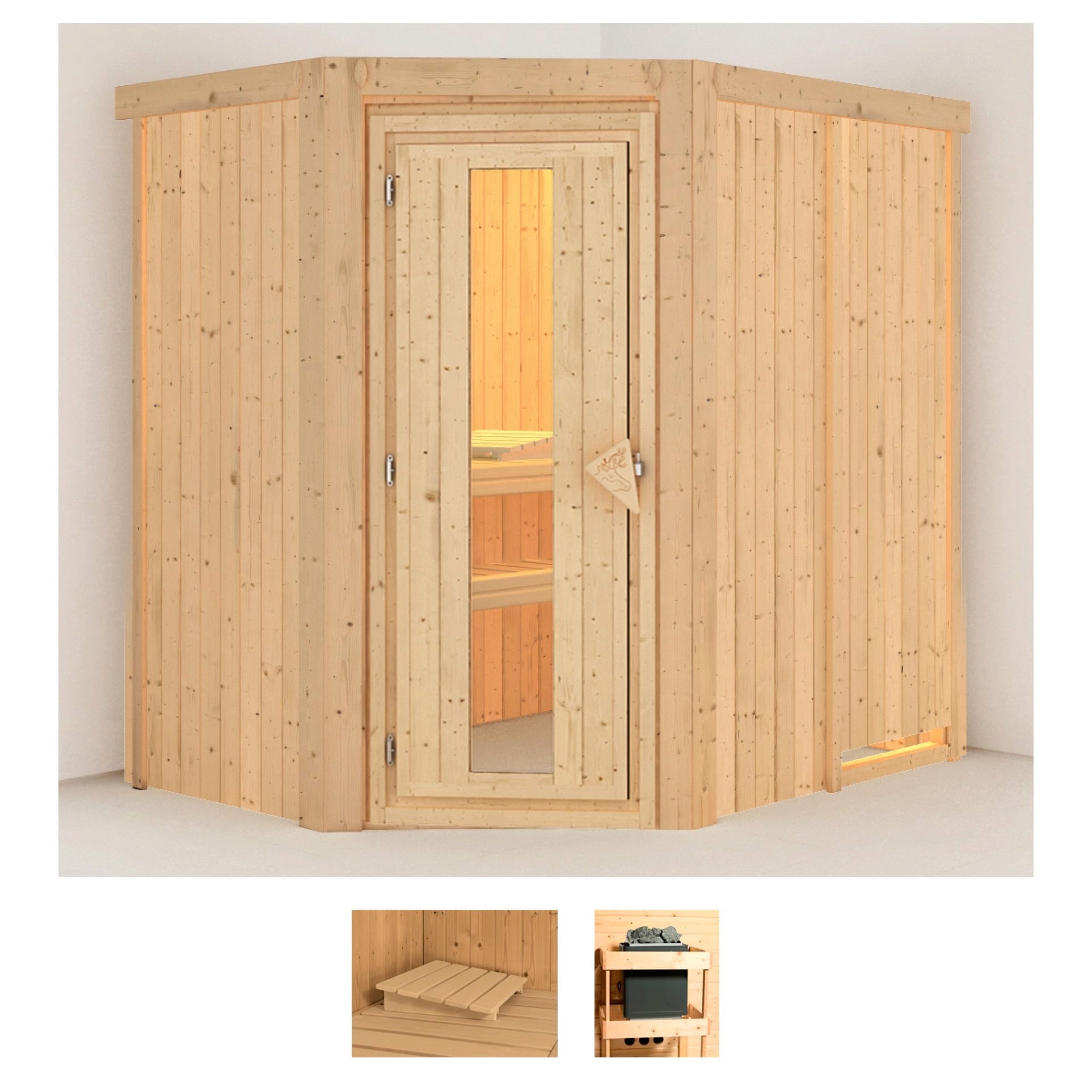Sauna KARIBU "Swantje", beige (naturbelassen), ohne Ofen, (ohne Ofen), Saunen, ohne Ofen Image