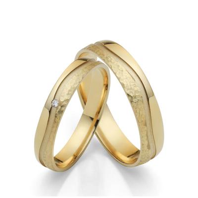 Trauring FIRETTI "Schmuck Geschenk Gold 750 Hochzeit Ehering "LIEBE" Gr. 70, gold (gelbgoldfarben), Fingerringe, 70, 0,01 ct SI = kleine Einschlüsse mit Brillant, Gelbgold 585, 3,5mm, Made in Germany, wahlweise mit oder ohne Brillant Image