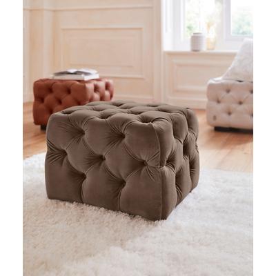 Polsterhocker HOME AFFAIRE "Kalina", braun, B:65cm H:42cm T:55cm, Struktur (100% Polyester), Samtoptik (100% Polyester), NaturlEDER (100% Leder), Hocker, mit klassischer Chesterfield-Knopfheftung, passend zur Serie "Kalina" Image