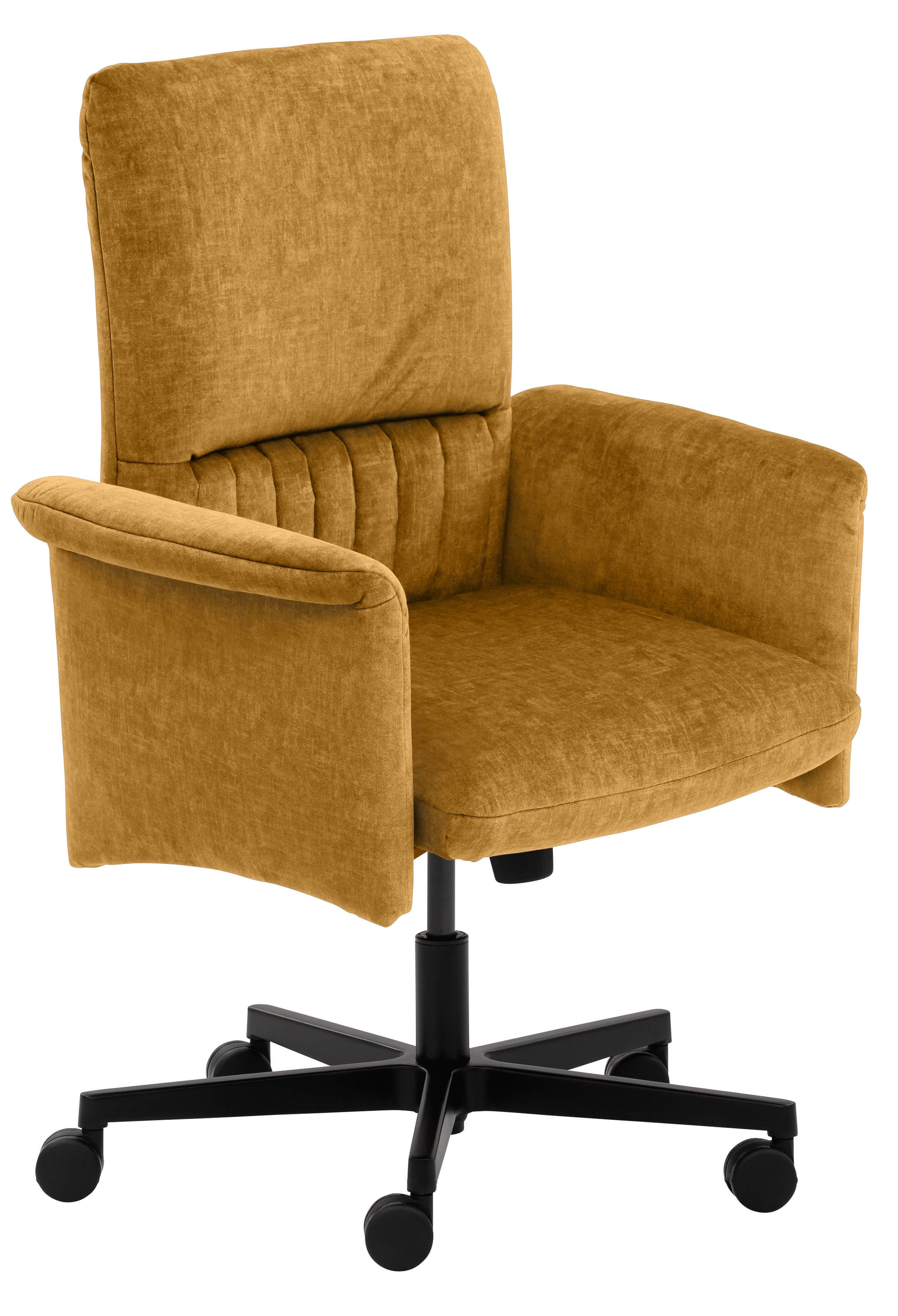 Drehstuhl MAYER SITZMÖBEL "myCOSYWORXX Homeoffice Sessel", gelb (senf, schwarz), B:71cm H:97cm T:64cm, Stoff, Stühle, besonders bequem gepolstert Image