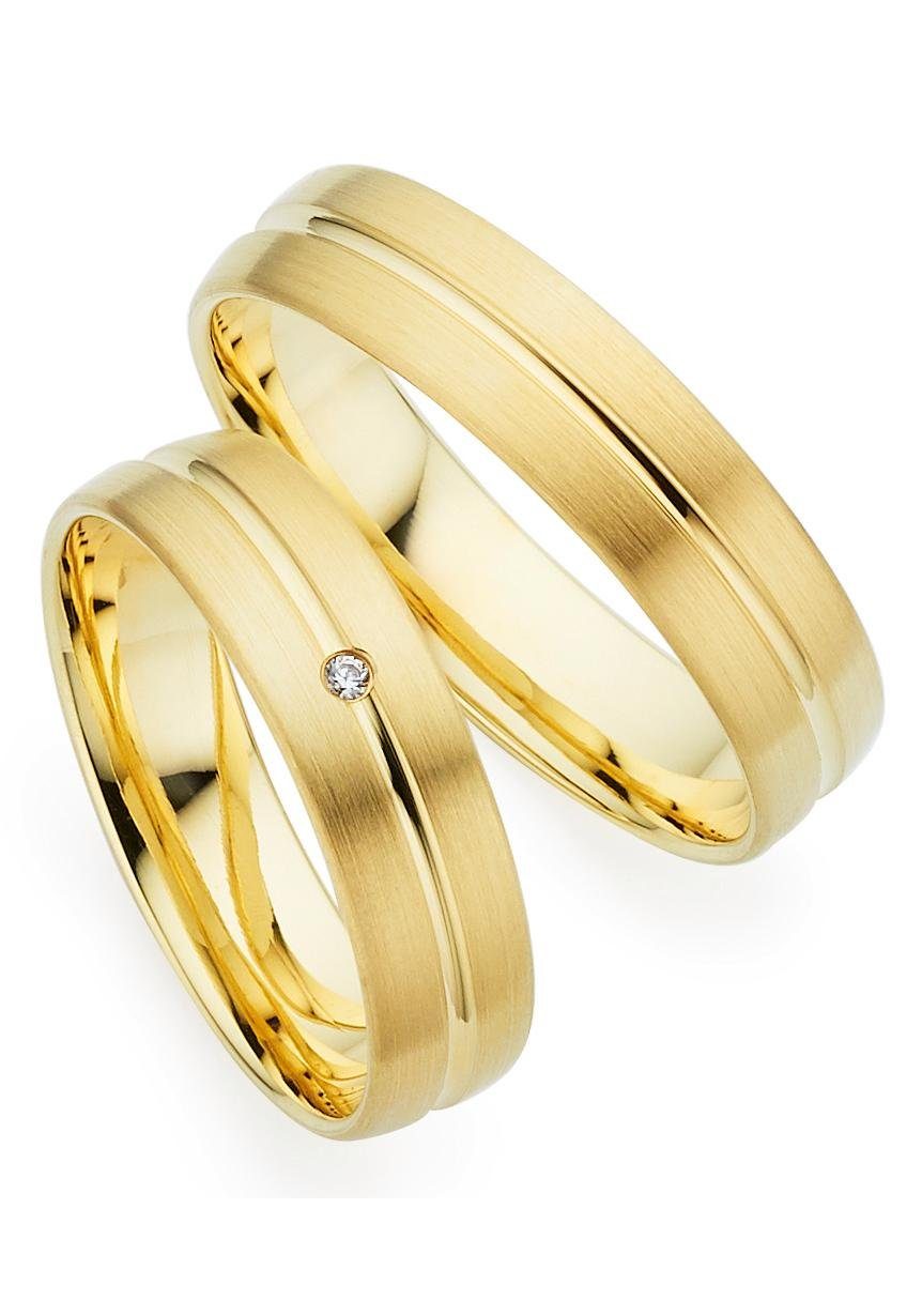 Trauring PHÖNIX "Schmuck Geschenk Gold 333 Trauring Ehering LIEBE versch. Varianten" Gr. 50, gold (gelbgoldfarben), Fingerringe, 50, 0,01 SI = kleine Einschlüsse mit Brillant, Gelbgold 333, 5mm, Made in Germany, wahlweise mit oder ohne Brillant Image
