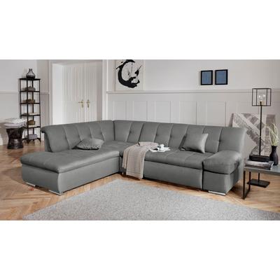 Ecksofa DOMO COLLECTION "Mona L-Form", grau (steel), B:271cm H:80cm T:213cm, Struktur fein 100% Polyester, Chenilleoptik 100% Polyester, Sofas, wahlweise mit Bett- und Armlehnfunktion Image