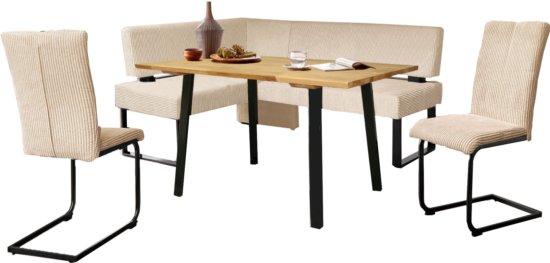 Eckbankgruppe HOME AFFAIRE "Oliver", blau (dreamblau, schwarz), B:180cm H:89cm T:140cm, FSC-zertifizierter Holzwerkstoff, FSC-zertifiziertes Massivholz, Metall, Polyester, Sitzmöbel-Sets, Eckbankgruppe, Eckbank mit Wellenunterfederung im Sitz, Tisch...
