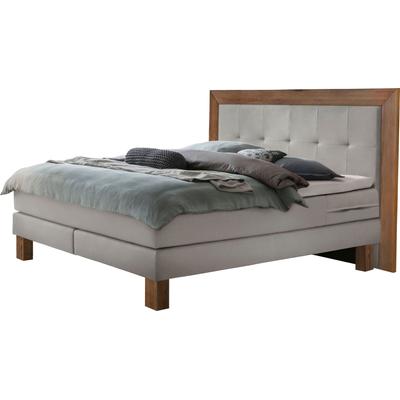 Boxspringbett HASENA "Rustico", grau (grau, wildeiche natur), B:164cm L:206cm, Komplettbetten, Boxspringbett, Umrandung in Wildeiche, Punktsteppung im Kopfteil, Federkernmatraze Image