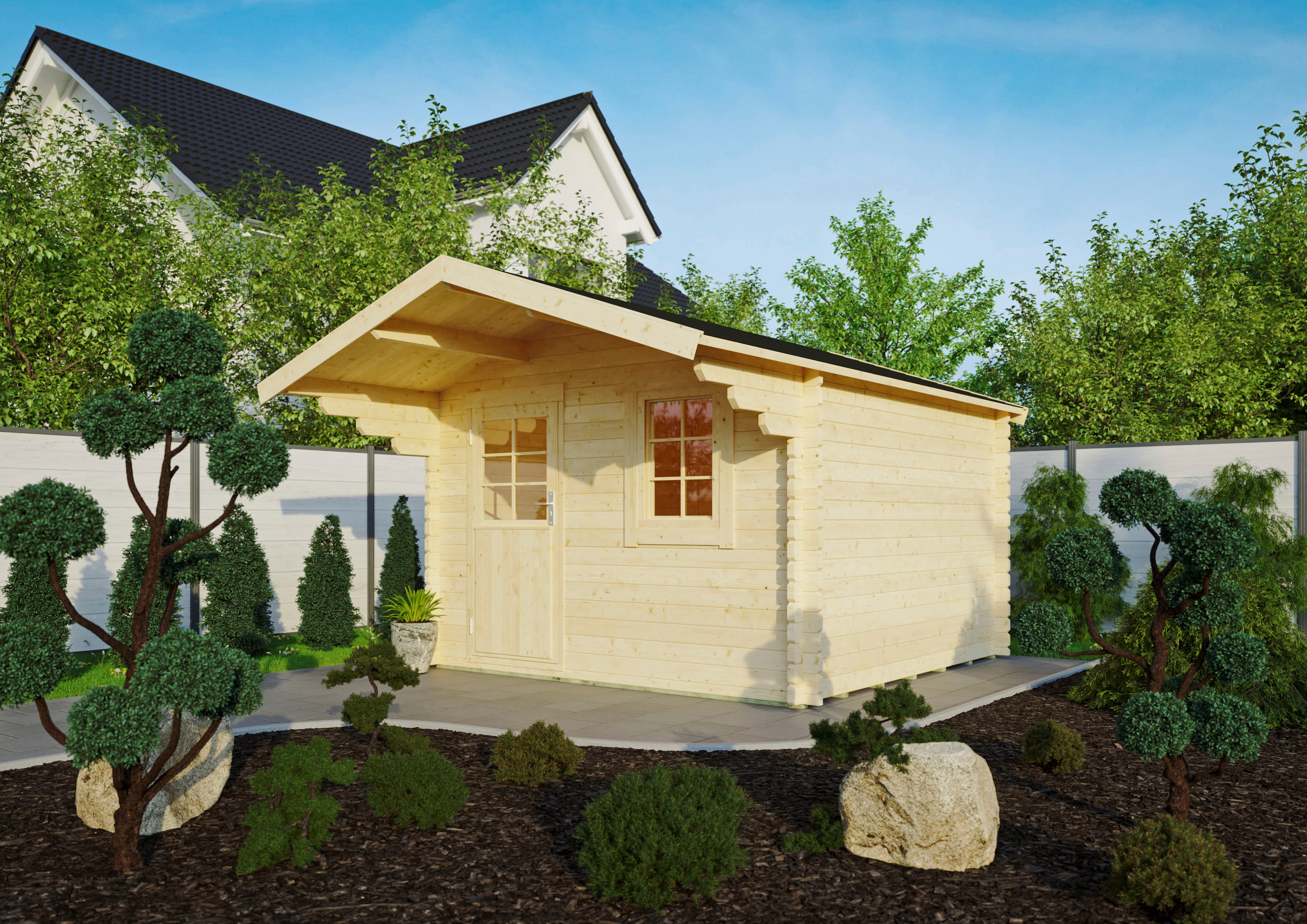 Gartenhaus KIEHN-HOLZ "Burgberg 2", beige (naturbelassen), Fußboden im Gartenhaus, ohne Dacheindeckung, Holzwerkstoff, Gartenhäuser, Gartenhaus