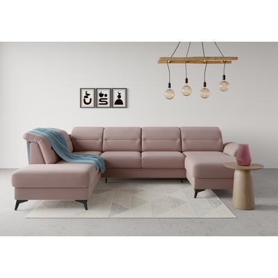 Wohnlandschaft SIT & MORE "Sinatra U-Form", lila (flieder), B:326cm H:85cm T:220cm, 90% Polyester, 10% Polyamid, Sofas, optional mit Kopfteilverstellung und Armteilfunktion, Metallfüße Image