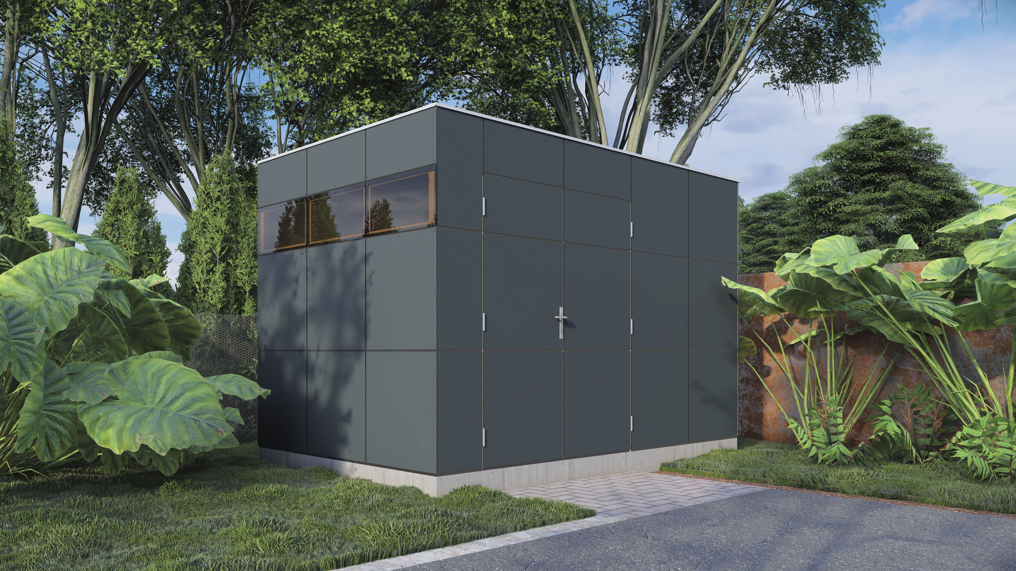 Gartenhaus BERTILO "HPL 2", grau (anthrazit, weiß), ohne Fußboden, ohne Dacheindeckung, Kunststoff, Massivholz, Gartenhäuser, Gartenhaus