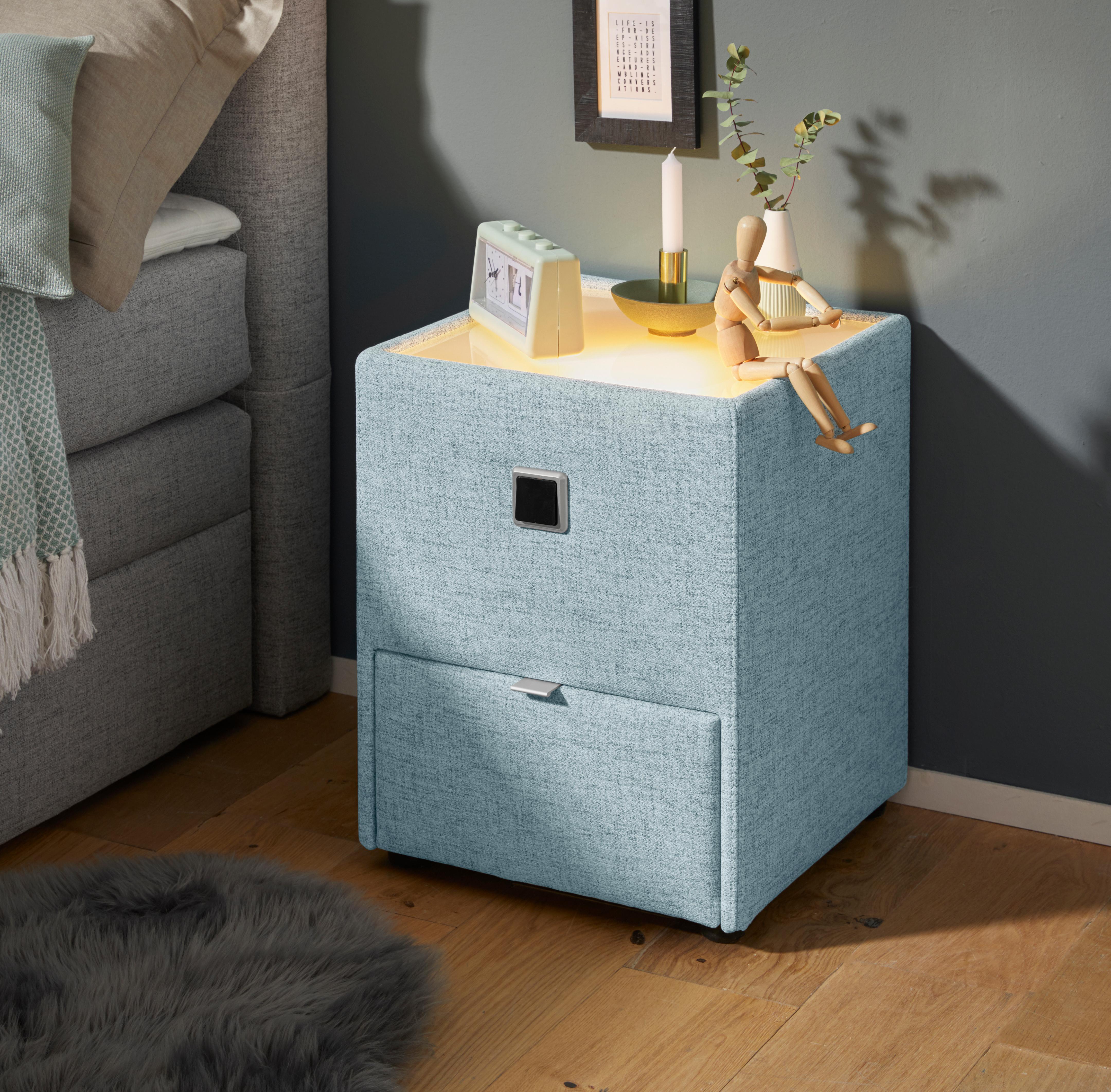 Nachtkonsole JOCKENHÖFER GRUPPE "Lancy", grün (türkis 369, 03), B:42,5cm H:53cm T:45cm, Glas, Holzwerkstoff, Sideboards, Nachtkonsole, mit LED-Beleuchtung