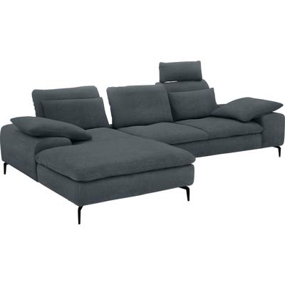 Ecksofa W.SCHILLIG "valentinoo, Designsofa, bequem, elegant und zeitlos, L-Form", blau (marine r66), B:299cm H:83cm T:178cm, Chenille-Flachgewebe R66 (85% Polyester, 15% Nylon), Sofas, inklusive Hocker, mit Sitztiefenverstellung, Breite 299 cm Image