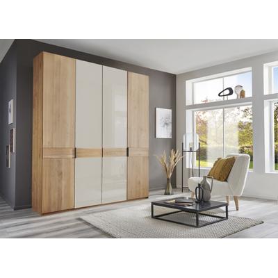 Drehtürenschrank WIEMANN "Cardiff, Massivholztüren in Kombination mit Glas- oder Spiegeltüren", beige (glas champagner), B:197,3cm H:236cm T:58cm, Floatglas, Holzwerkstoff, Hartfaserplatte, Massivholz, Schränke, hochwertiges Design in langlebiger... Image