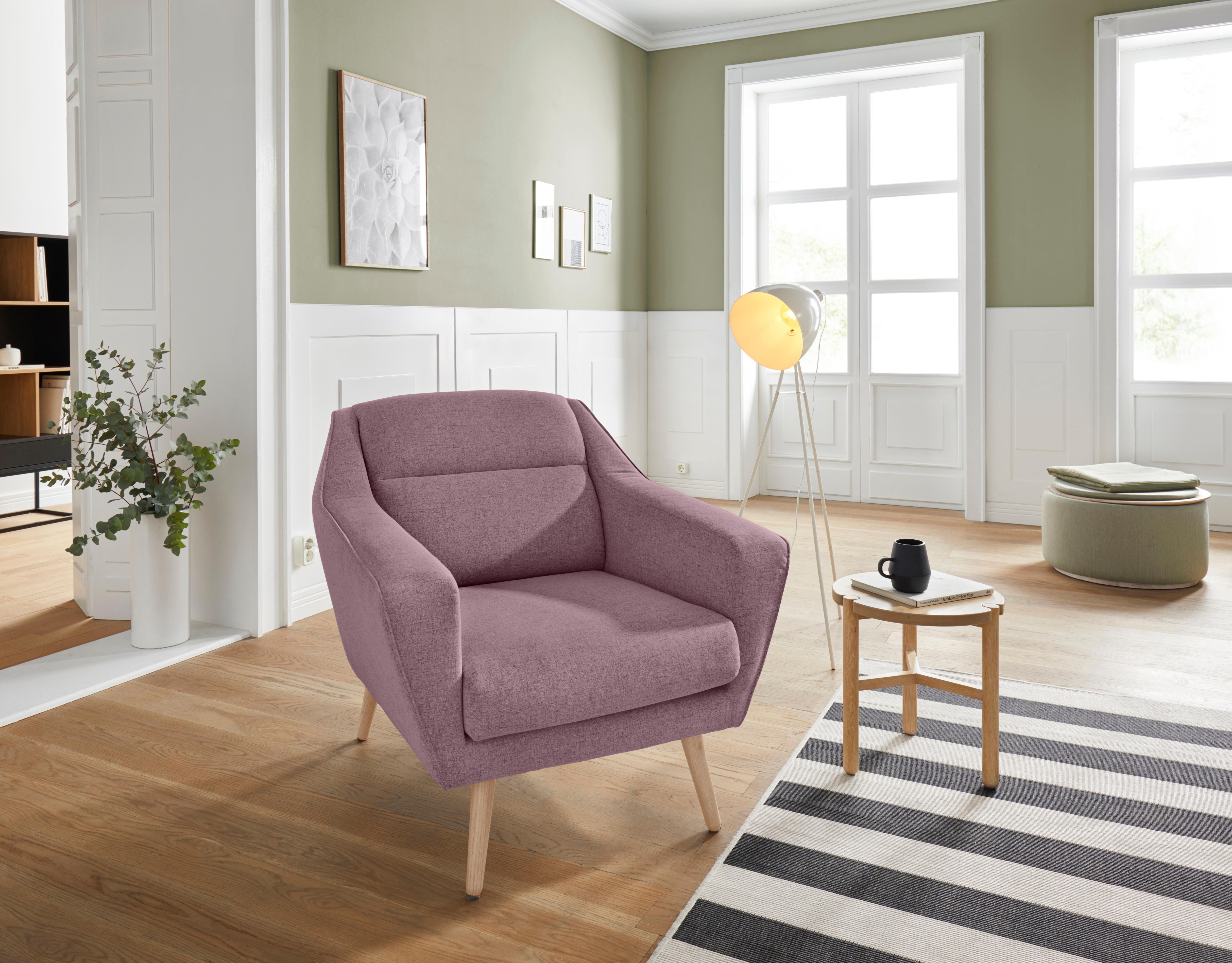 Sessel ANDAS "Bille", rosa (rosé), B:87cm H:86cm T:90cm, Samtoptik (100% Polyester);Struktur (100% Polyester);Struktur fein (100% Polyester);Luxus-Microfaser weich (100% Polyester), Sessel, Lounge-Sessel Einzelsessel, mit Naht im Rückenkissen und...