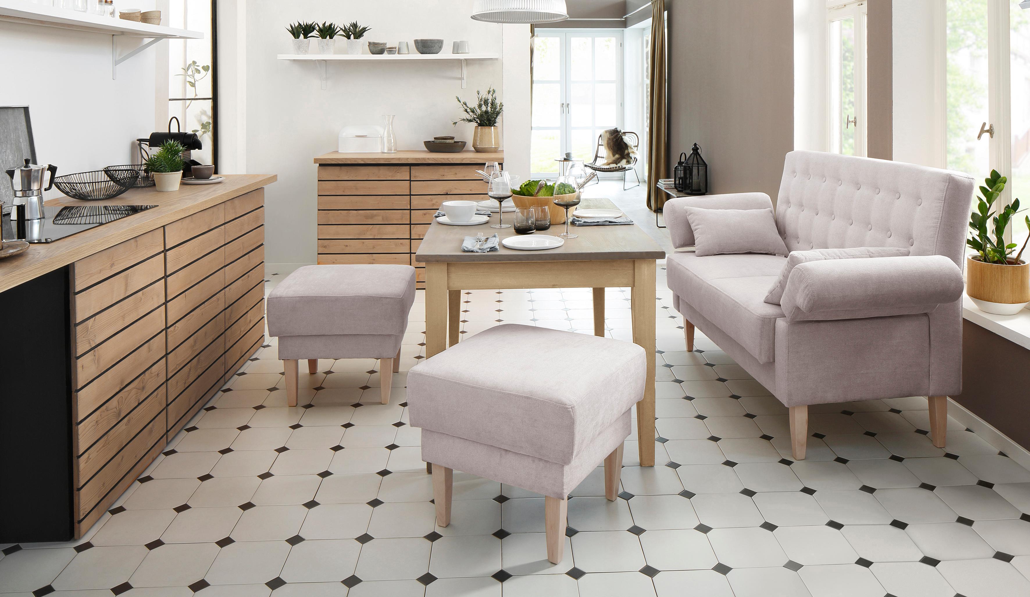 Hocker HOME AFFAIRE "Scalea", beige (creme), B:55cm H:51cm T:55cm, Microfaser in Antiklederoptik (100% Polyester);Struktur fein (100% Polyester);Luxus-Microfaser (100% Polyester), Hocker, Hocker, mit Federkern-Polsterung