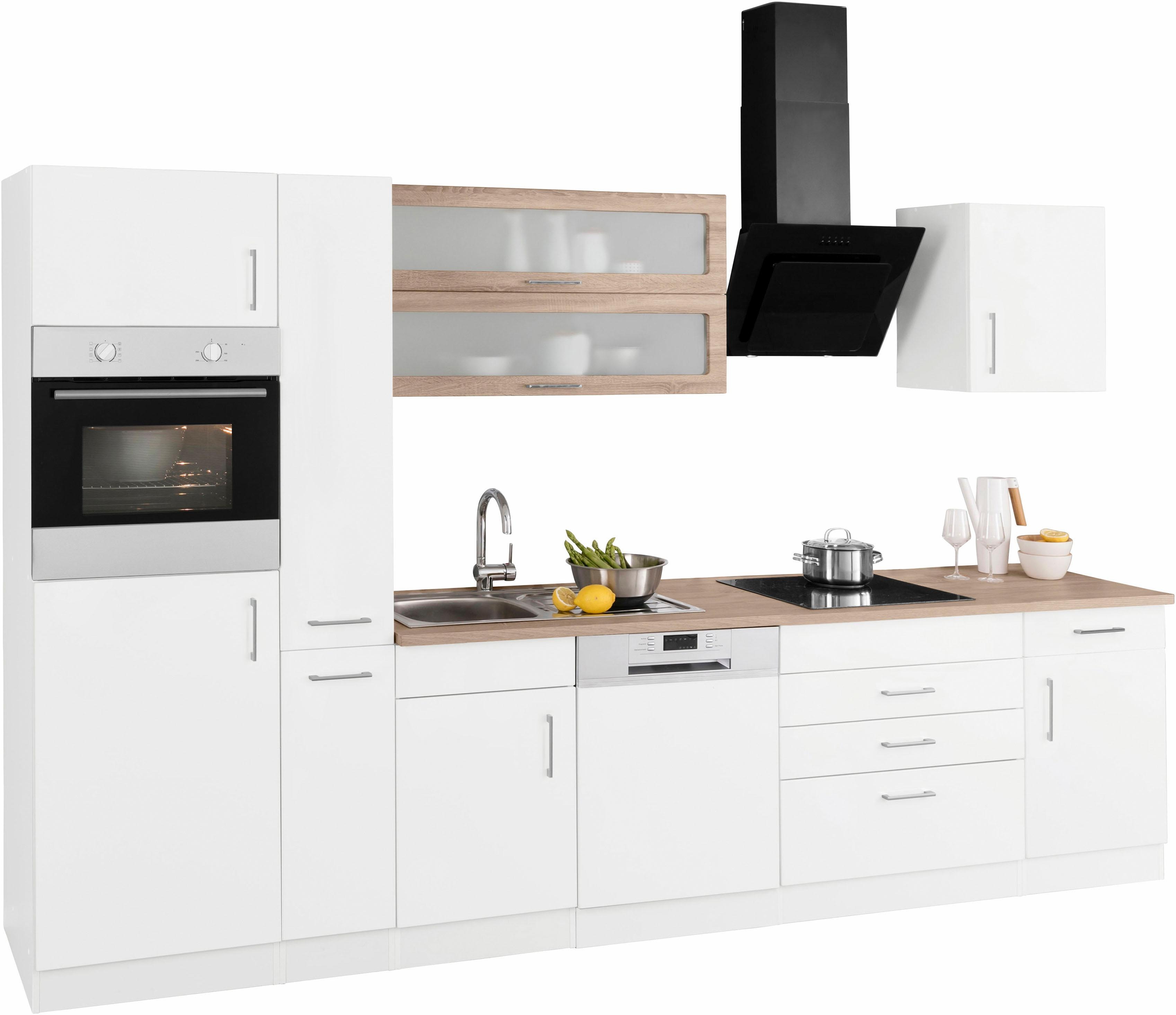 Küchenzeile KOCHSTATION "KS-Utah", weiß (küche: weiß, korpus: weiß, arbeitsplatte: eiche sonoma), B:330cm T:60cm, Komplettküchen-Sets, ohne E-Geräte, Breite 330 cm Image