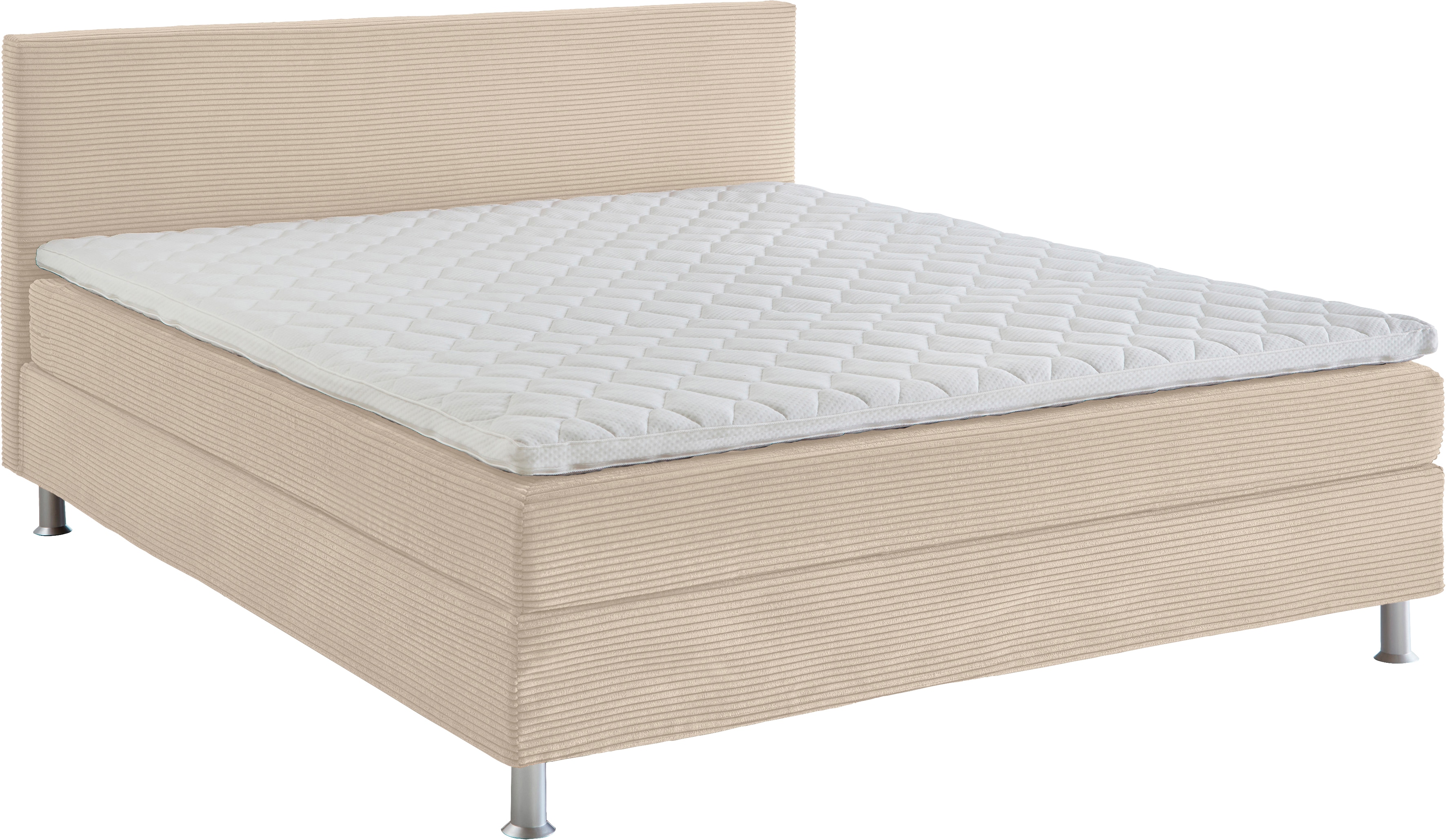 Boxbett "Edison", beige (creme), B:160cm L:209cm, Bezug Bett: Cord (65% Polypropylen, 35% Polyester), ATLANTIC HOME COLLECTION, Komplettbetten, Boxspringbett, inkl. Bonnellfederkern-Matratze und Topper