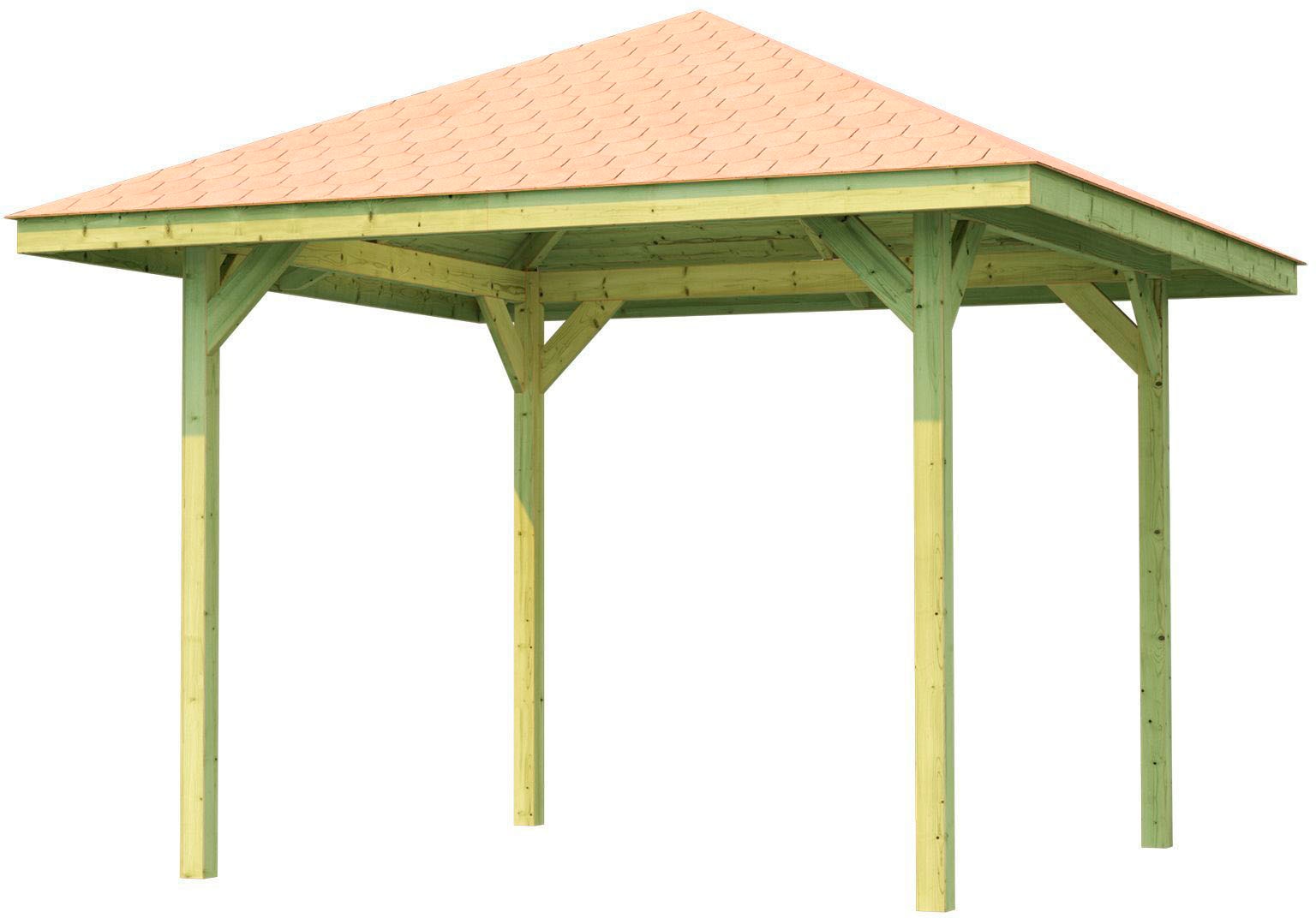 Pavillon WEKA "Gartenoase 651 Gr.2, inkl. roten Dachschindeln", braun, B/H/T: 333cm x 333cm, Pavillons, 19 mm Massivholzdach Image
