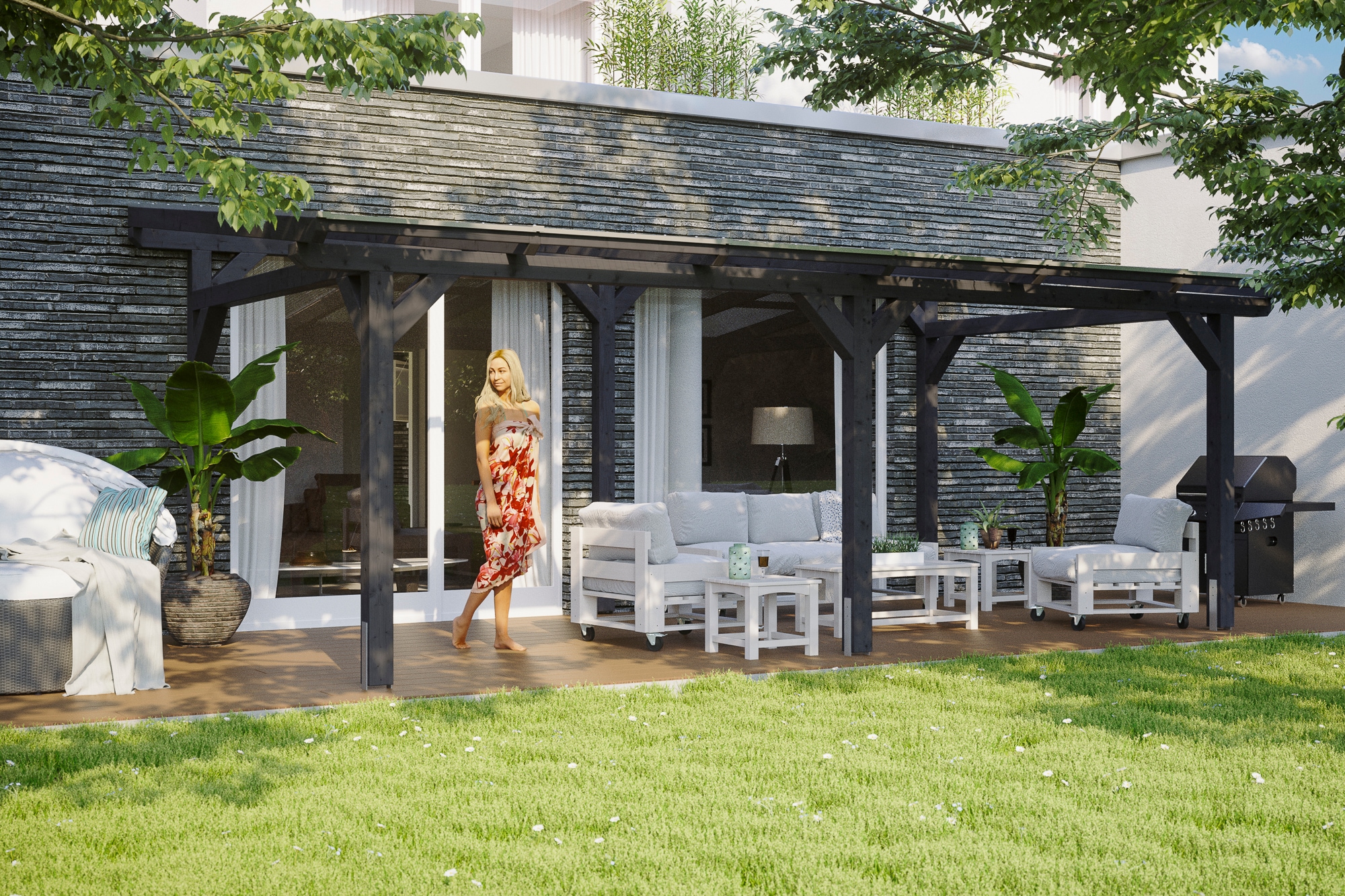 Terrassendach SKANHOLZ "Siena", grau (anthrazit), B:648cm T:300cm, Fichtenholz, Terrassenüberdachungen Image