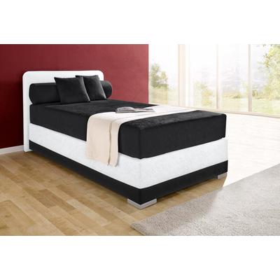 Boxspringbett MAINTAL "Lago", schwarz-weiß (schwarz, weiß), B:127cm L:210cm, Bezug Kopteil und seitliche Unterbox wahlweise Microvelours aus 100% Polyester oder Kunstleder, DIe Obermatratze ist bei beiden Bezugsqualitäten mit Microfaser (100%... Image