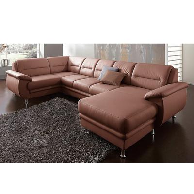 Wohnlandschaft SIT & MORE "Mailand U-Form", braun (kastanie), B:312cm H:85cm T:179cm, NaturLEDER (echtes Rindleder)/Korpus passendes Kunstleder Softlux, Luxus-Microfaser Altara Nubuck (100% Polyester), Kunstleder Softlux, Luxus-Kunstleder, Sofas,... Image