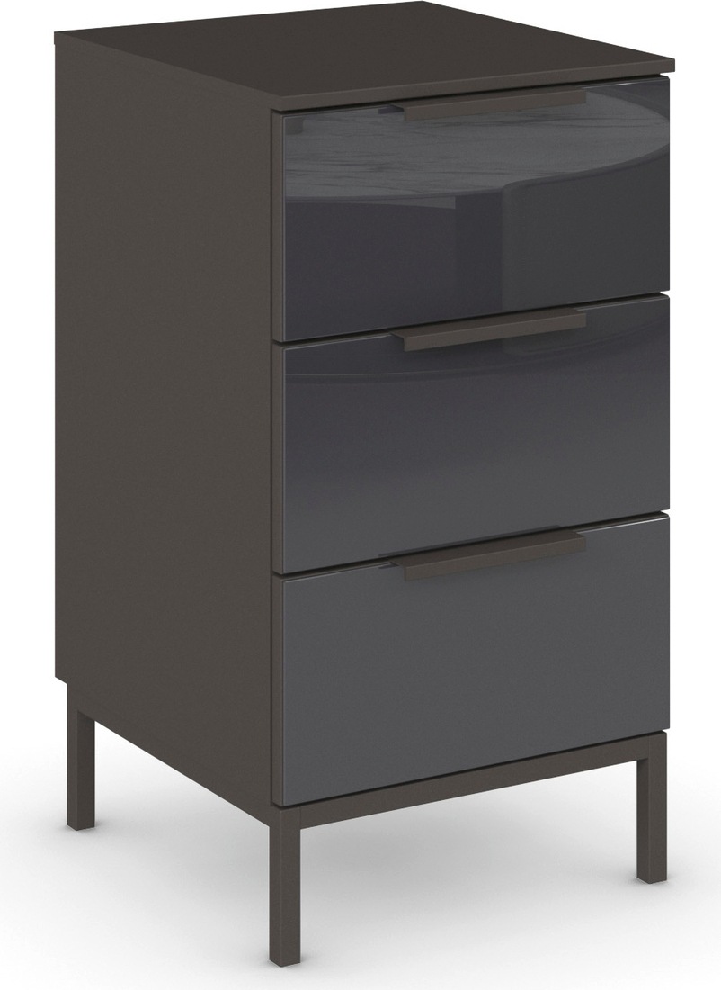 Nachtkommode RAUCH "Nachttisch Nachtschrank Nachtkonsole FLIPP mit Glasfront", grau (graphit, glas basalt), B:40cm H:72cm T:42cm, Holzwerkstoff, Sideboards, mit 3 Schubladen und Soft-Close-Funktion sowie Glasfront
