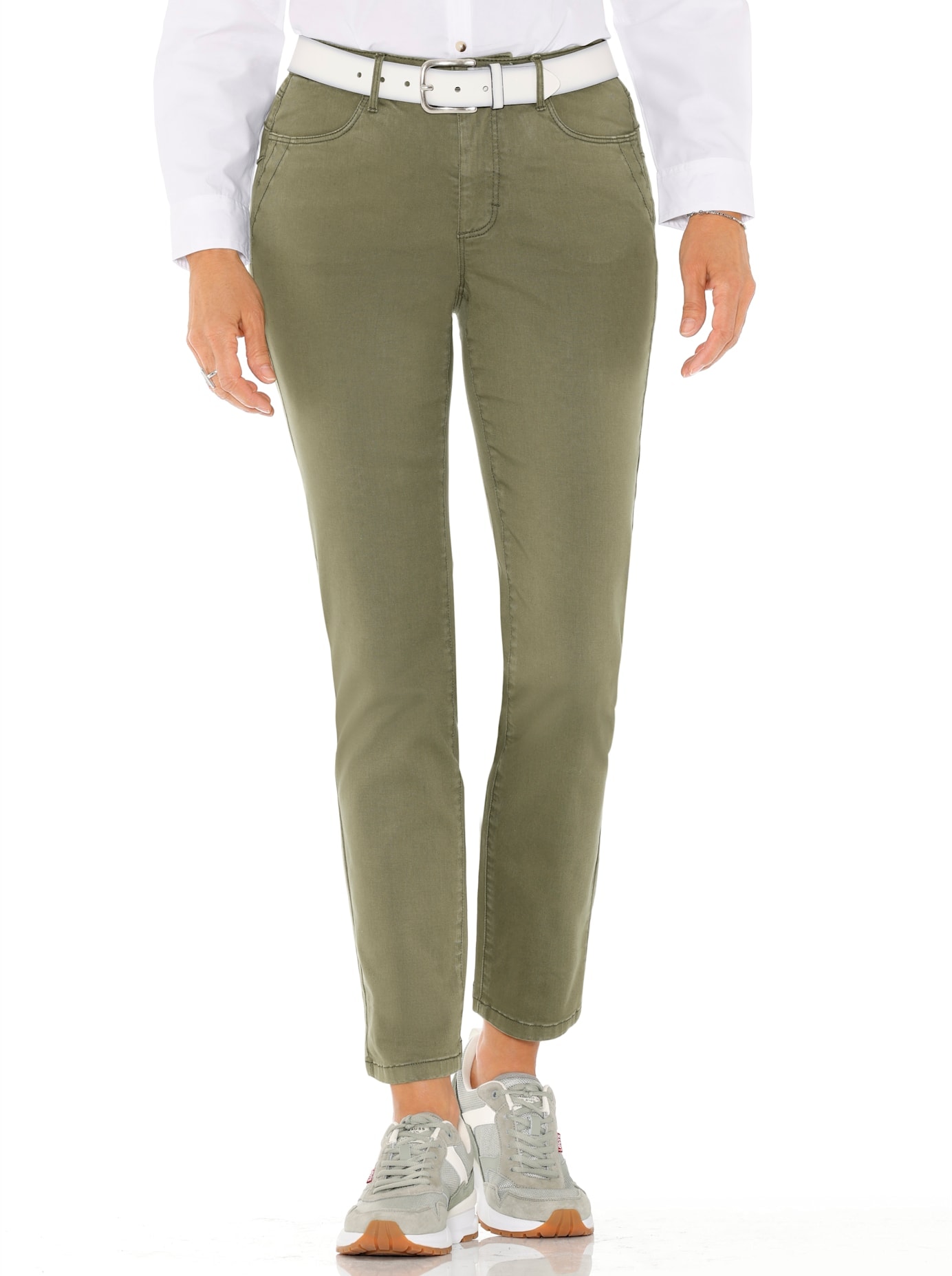 Bequeme Jeans CASUAL LOOKS, Damen, Gr. 54, Normalgrößen, grün (oliv), 97% Baumwolle, 3% Elasthan, unifarben, lang, Jeans