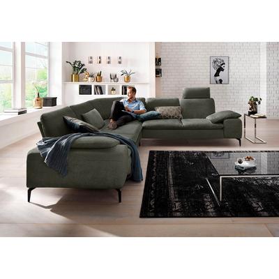 Ecksofa W.SCHILLIG "valentinoo, Designsofa, elegant und bequem, L-Form", grün (hunter r66), B:318cm H:83cm T:298cm, Chenille-Flachgewebe R66 (85% Polyester, 15% Nylon), Sofas, mit Sitztiefenverstellung, Breite 318 cm Image
