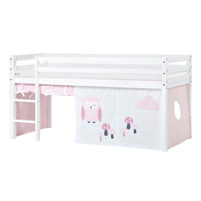 Hochbett HOPPEKIDS "ECO Dream, Kinderbett, Spielbett, Halbhohes Bett aus Massivholz", rosa (weiß, rosa, eule), B:101cm H:105cm L:208cm, Kinderbett: 100% Massivholz: Nordische Kiefer, Vorhang: 100% Baumwolle, Matratzenbezug: 77% Polyester, 23%... Image