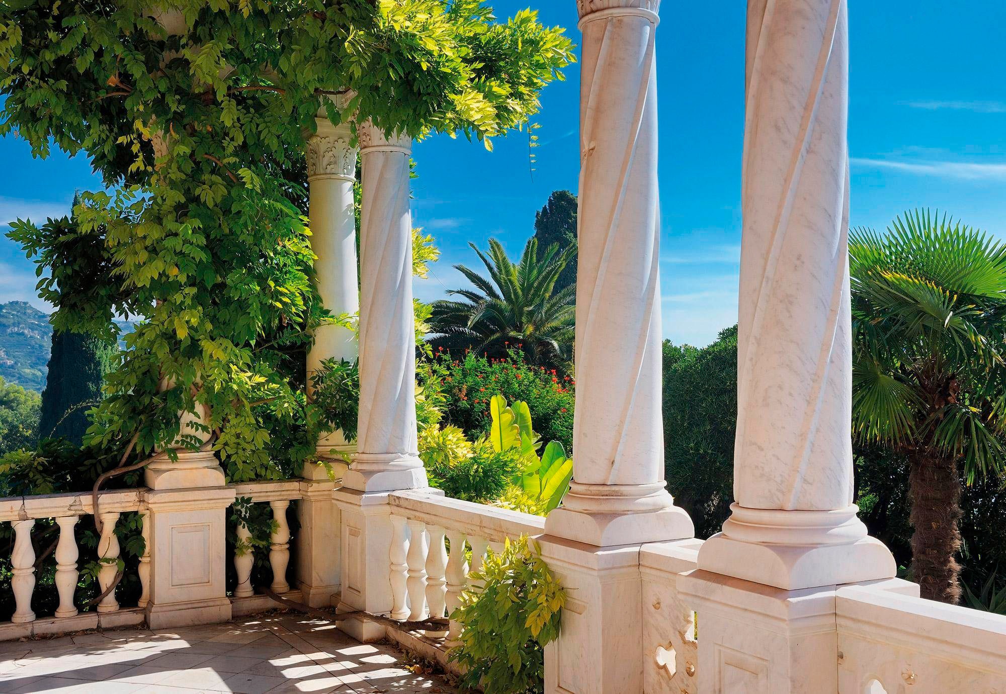 Fototapete KOMAR "Villa Liguria - Größe 368 x 254 cm", grün (grün, braun), B:368m L:254m, Papier, Tapeten, Wohnzimmer, Schlafzimmer