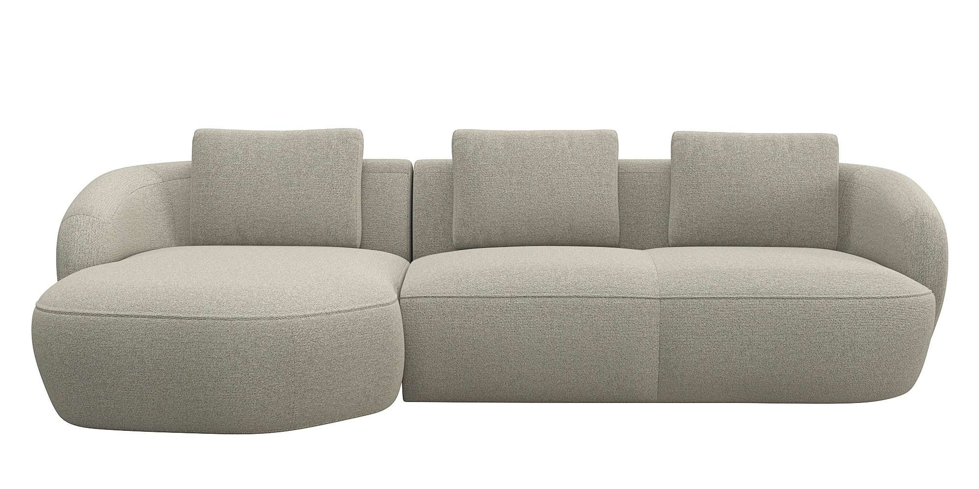 Wohnlandschaft FLEXLUX "Torino, rund, L-Form, Sofa-Ecke mit Recamiere, Longchair-Sofa", beige (natural), B:276cm H:85cm T:146cm, Sofas, Modernes, organisches Sofa-Design, Kaltschaum, Wellenunterfederung