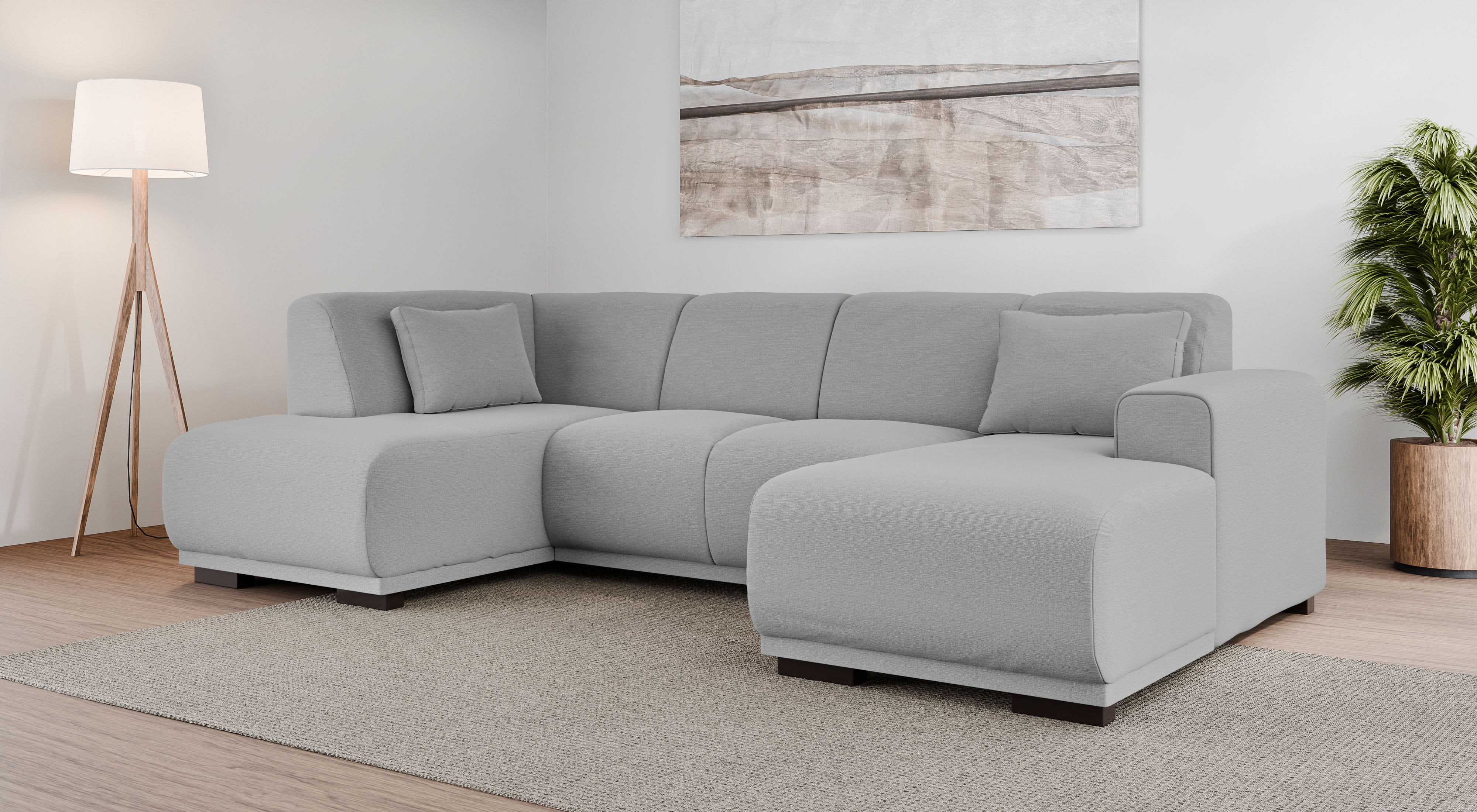 Wohnlandschaft HOME AFFAIRE "BORNHOLM U-Form mit Recamiere rechts/links, B/T/H: 300/162/85 cm", grau, B:300cm H:85cm T:162cm, 100% Polyester, Sofas, U-Form mit Wellenunterfederung, Recamiere rechts oder links bestellbar