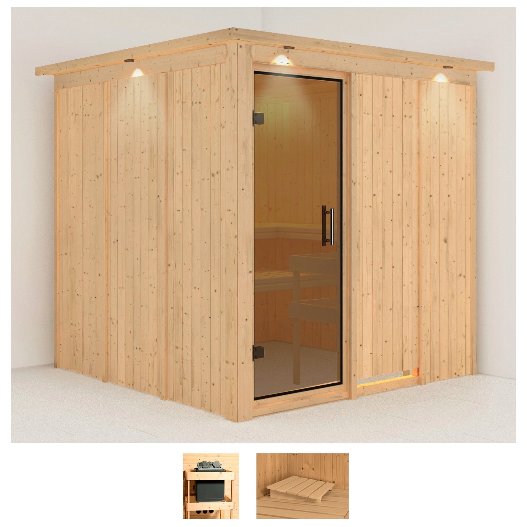 Sauna KARIBU "Rodin", beige (naturbelassen), ohne Ofen, (ohne Ofen), Saunen, ohne Ofen