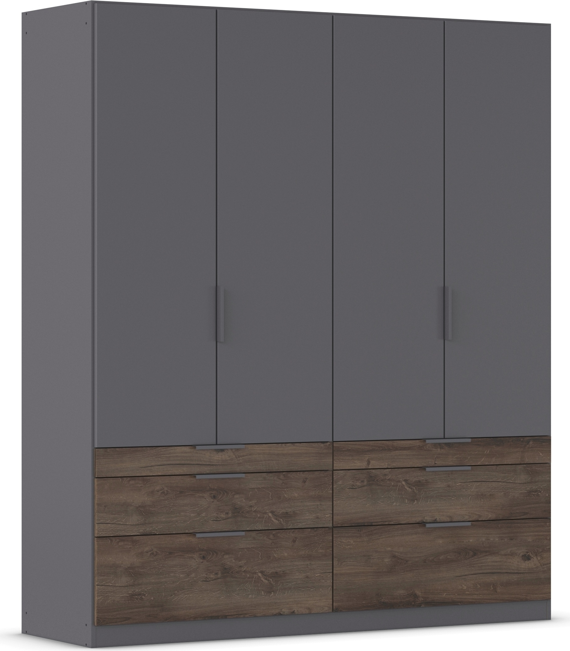 Kleiderschrank RAUCH "Koda", grau (graumetallic, atlantic oak dunkel), B:181cm H:210cm T:54cm, Holzwerkstoff, Schränke, Kleiderschrank, mit symmetrisch angeordneten Schubladen MADE IN GERMANY
