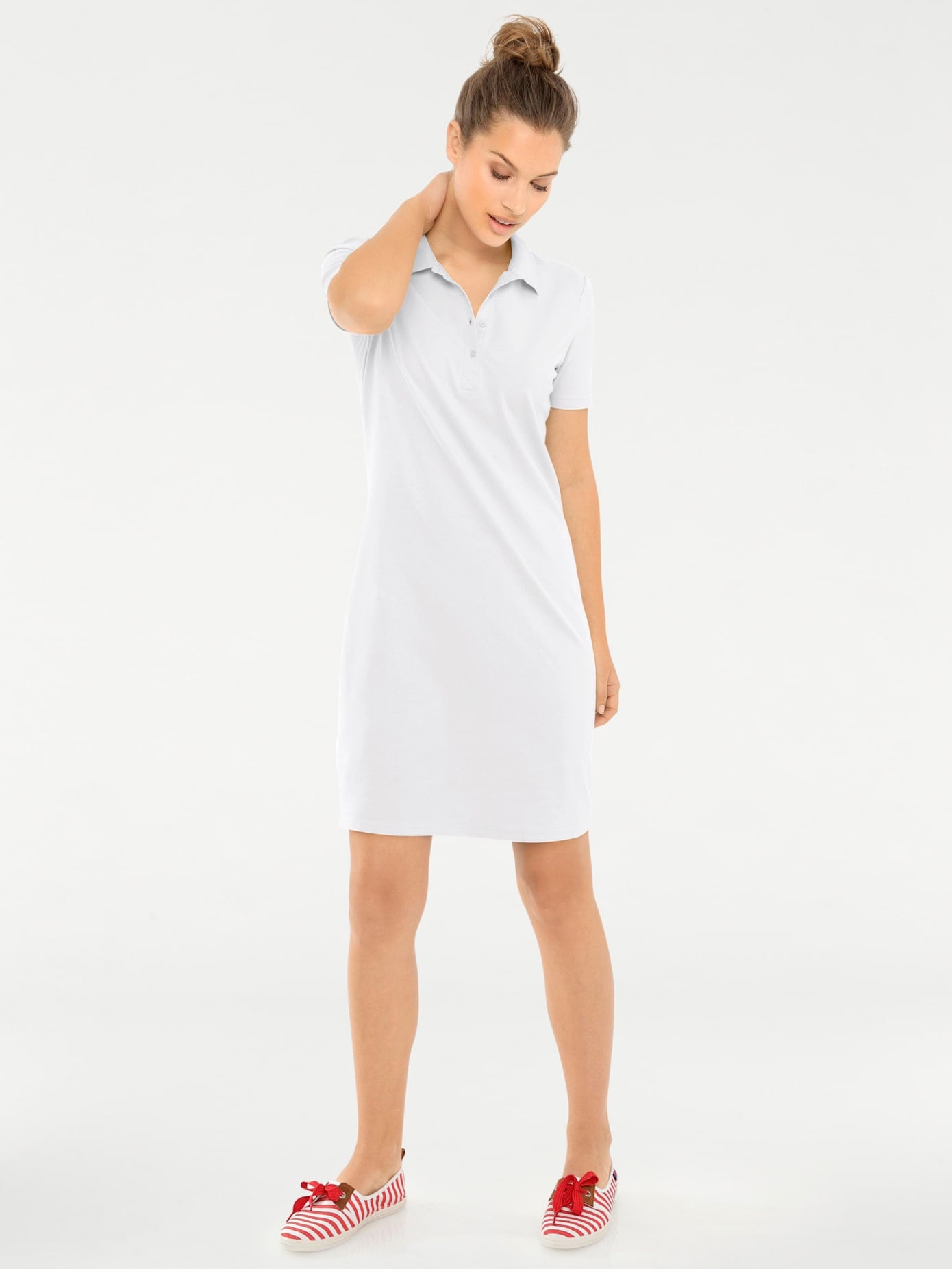 Shirtkleid "Polokleid", Damen, Gr. 42, Normalgrößen, weiß, 95% Baumwolle, 5% Elasthan, B.C. BEST CONNECTIONS BY HEINE, unifarben, kurz, Kleider Shirtkleid