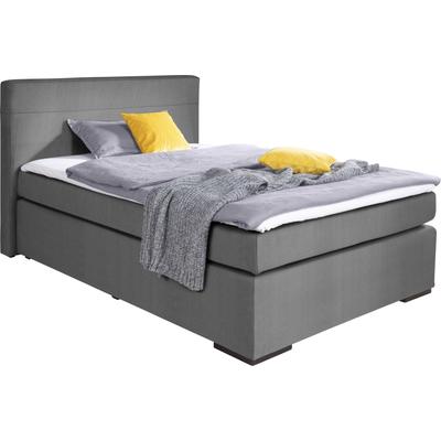 Boxspringbett ALINA "Nikki", grau (anthrazit xbo 9), B:153cm L:214cm, Struktur fein XBO (100% Polyester), Komplettbetten, Boxspringbett, inklusive Matratze und Topper, Füße schwarz Image