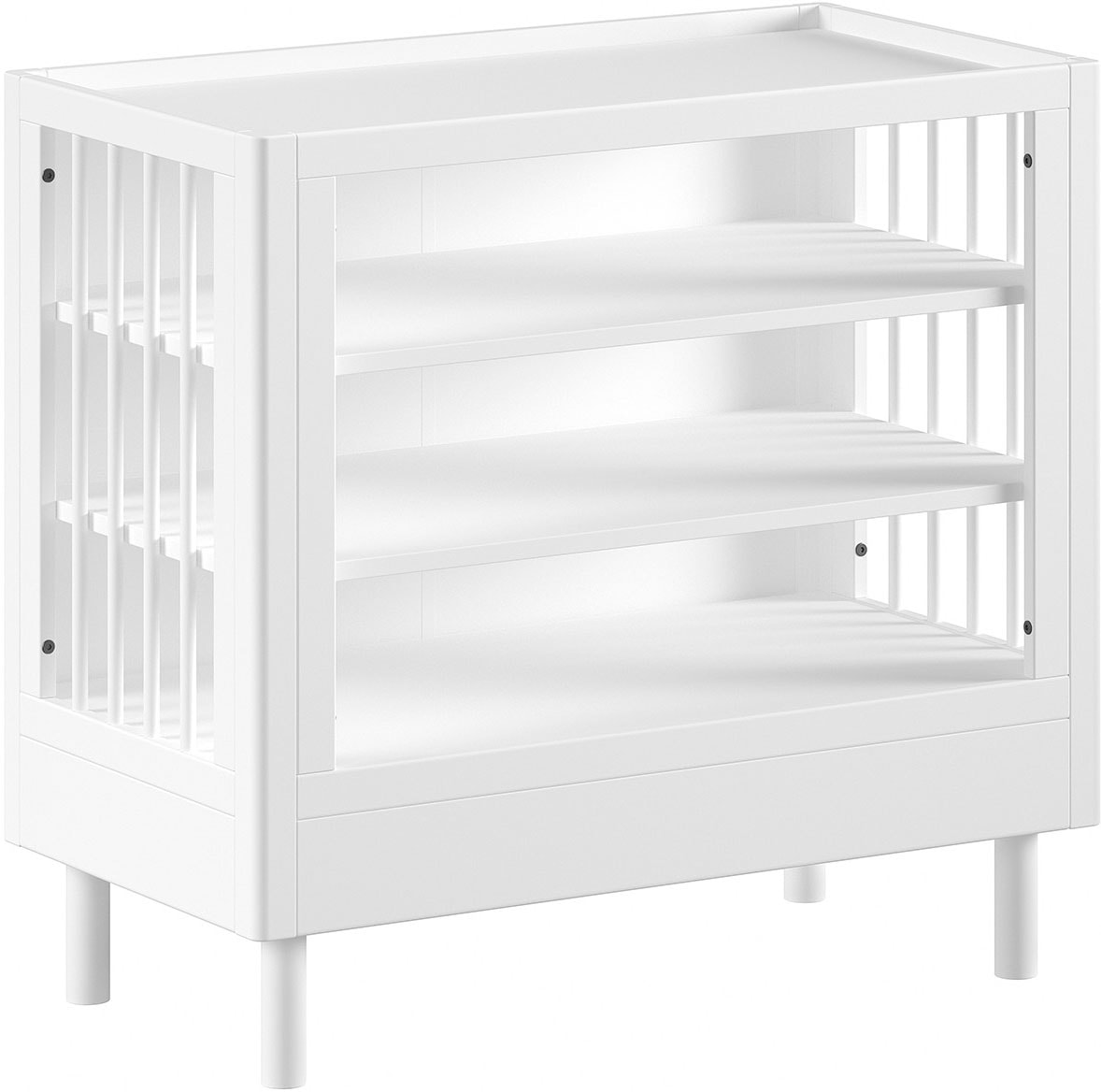 Mehrzweckregal HOME AFFAIRE "hochwertig und stabil gebaut, seitlich Sprossen, Buche massiv lackiert", weiß (buche massiv weiß lackiert), B:100cm H:95cm T:55cm, Massivholz, Regale, Mehrzweckregal, mit 3 geräumigen Fächern, oben Ablage mit Umrandung