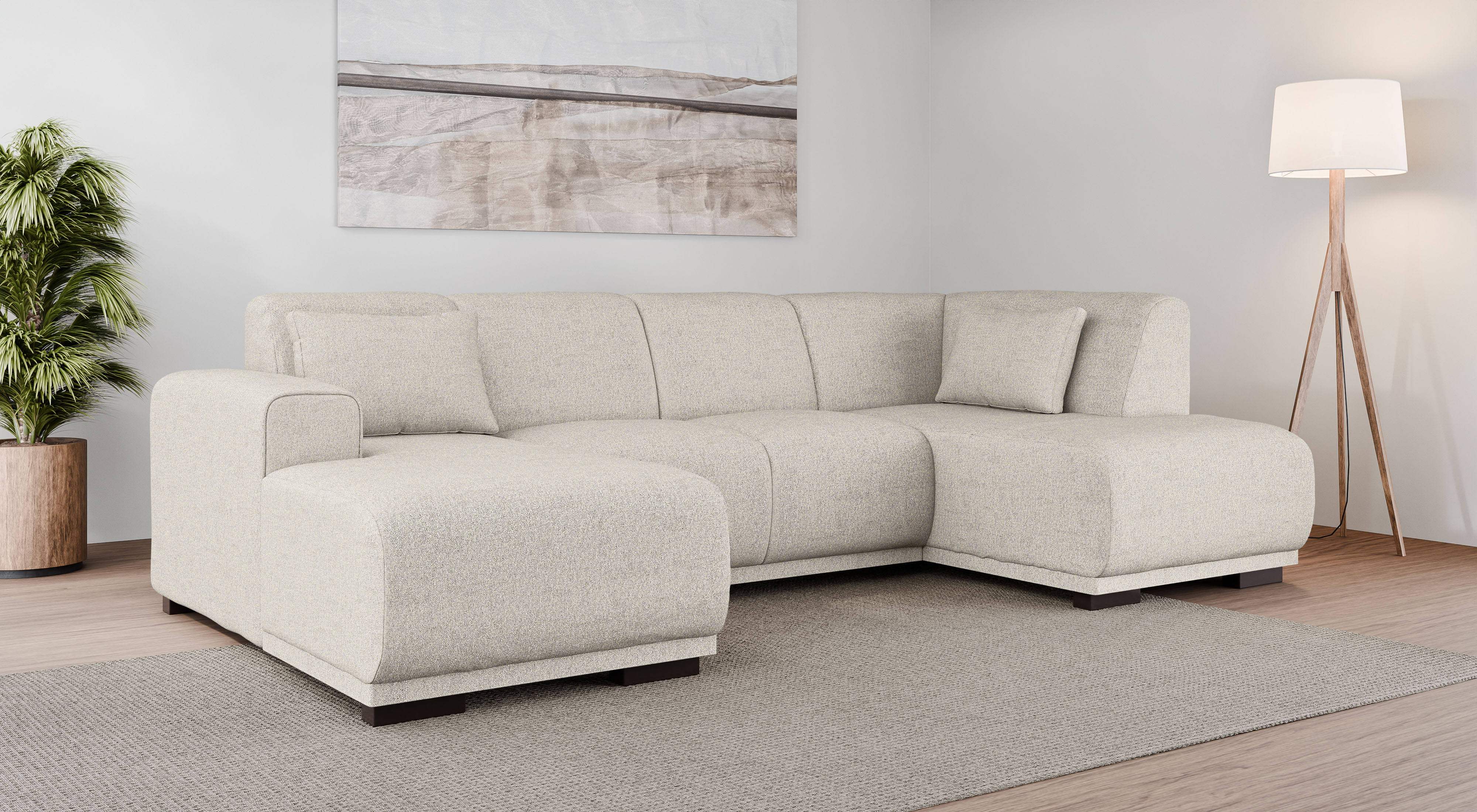 Wohnlandschaft HOME AFFAIRE "BORNHOLM U-Form mit Recamiere rechts/links, B/T/H: 300/162/85 cm", beige (creme), B:300cm H:85cm T:162cm, 100% Polyester, Sofas, Wohnlandschaft, U-Form mit Wellenunterfederung, Recamiere rechts oder links bestellbar
