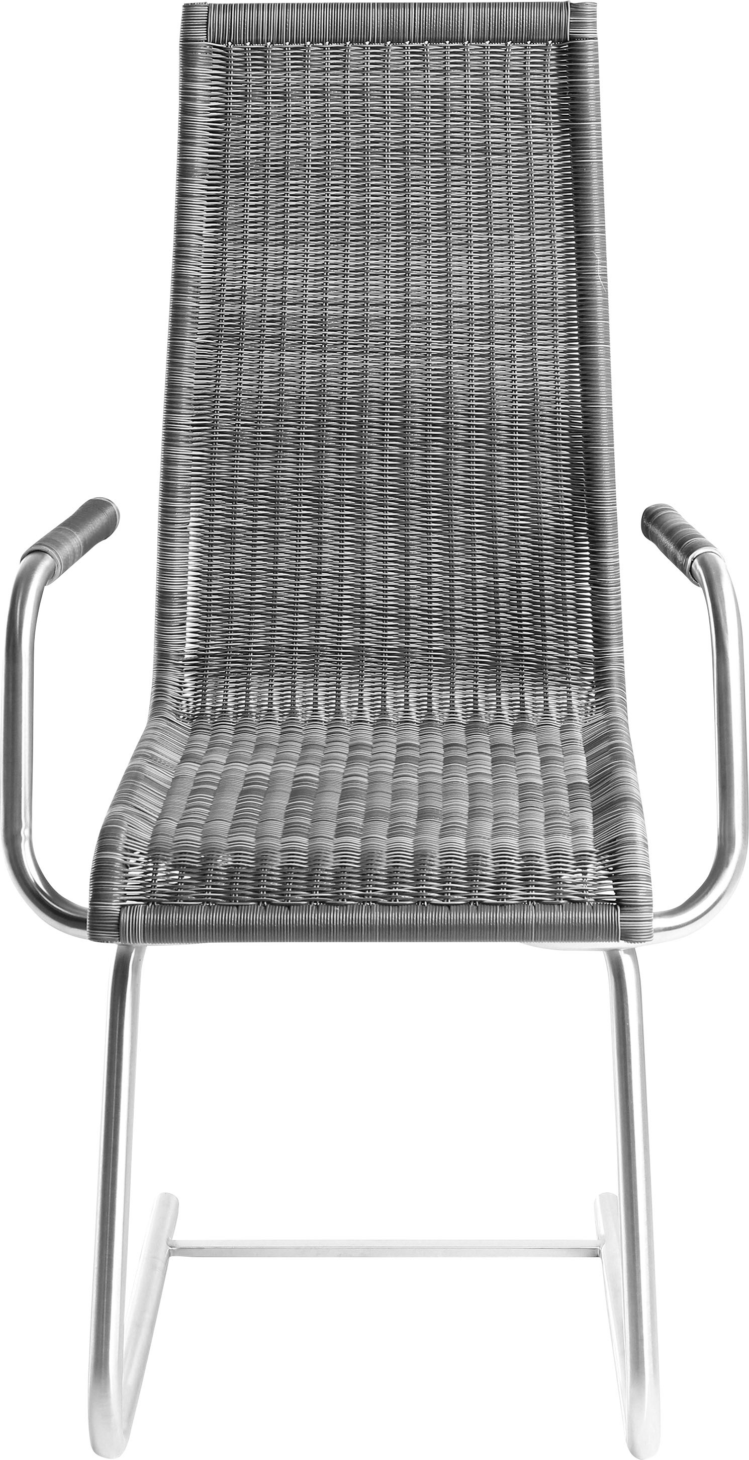 Freischwinger WK WOHNEN "WK 7401", grau (kieselgrau, edelstahloptik), B:43cm H:108cm T:57cm, Stühle, Freischwinger, Rundrohrgestell in Edelstahloptik, Vollgeflecht, mit Armlehne