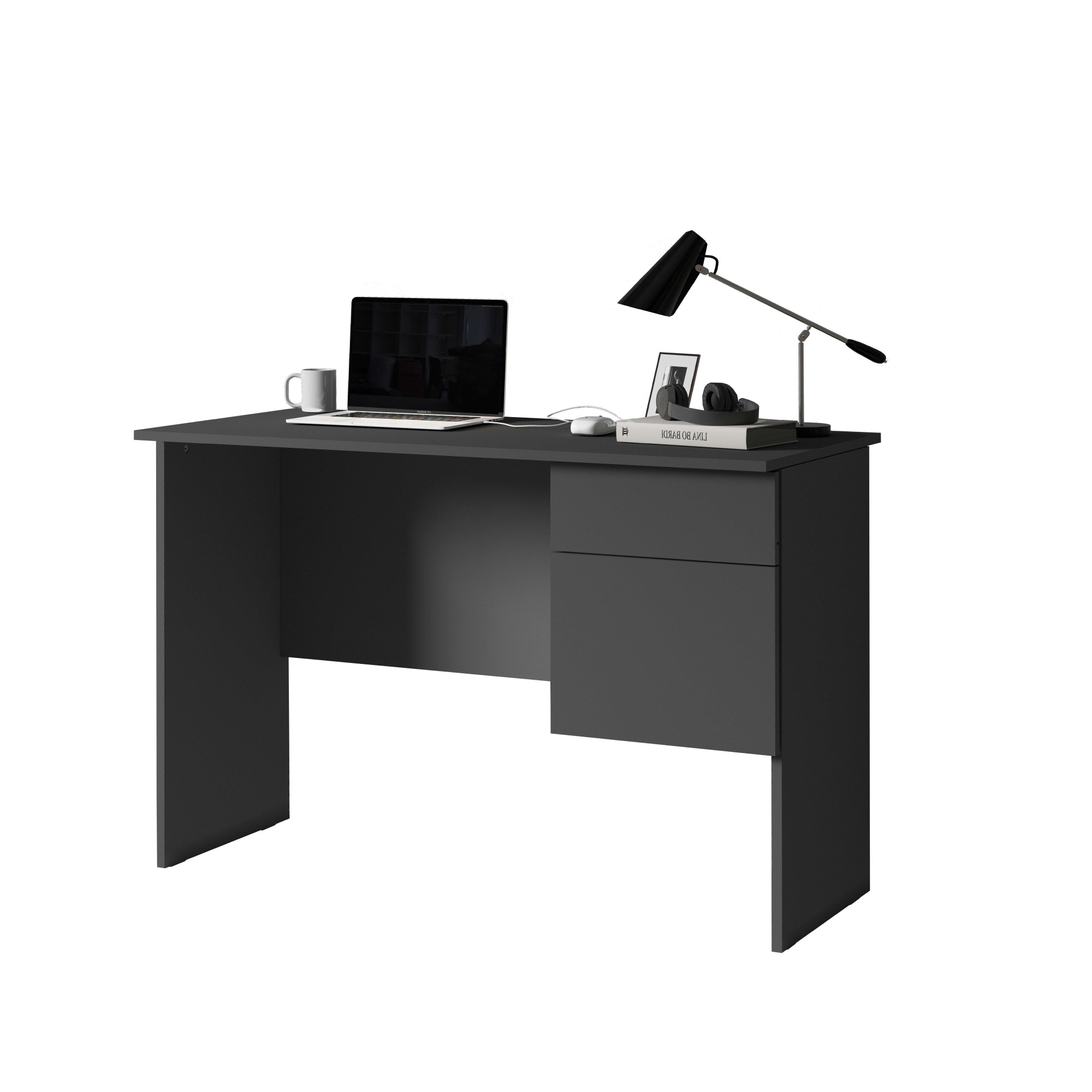 Schreibtisch INOSIGN "Essential, Schreibtisch, kleiner Computertisch, Bürotisch für Büro", schwarz (anthrazit matt), B:110cm H:75cm T:50cm, Tische, mit 1 Tür,1 Schublade, Arbeitsplatte Breite 110 cm