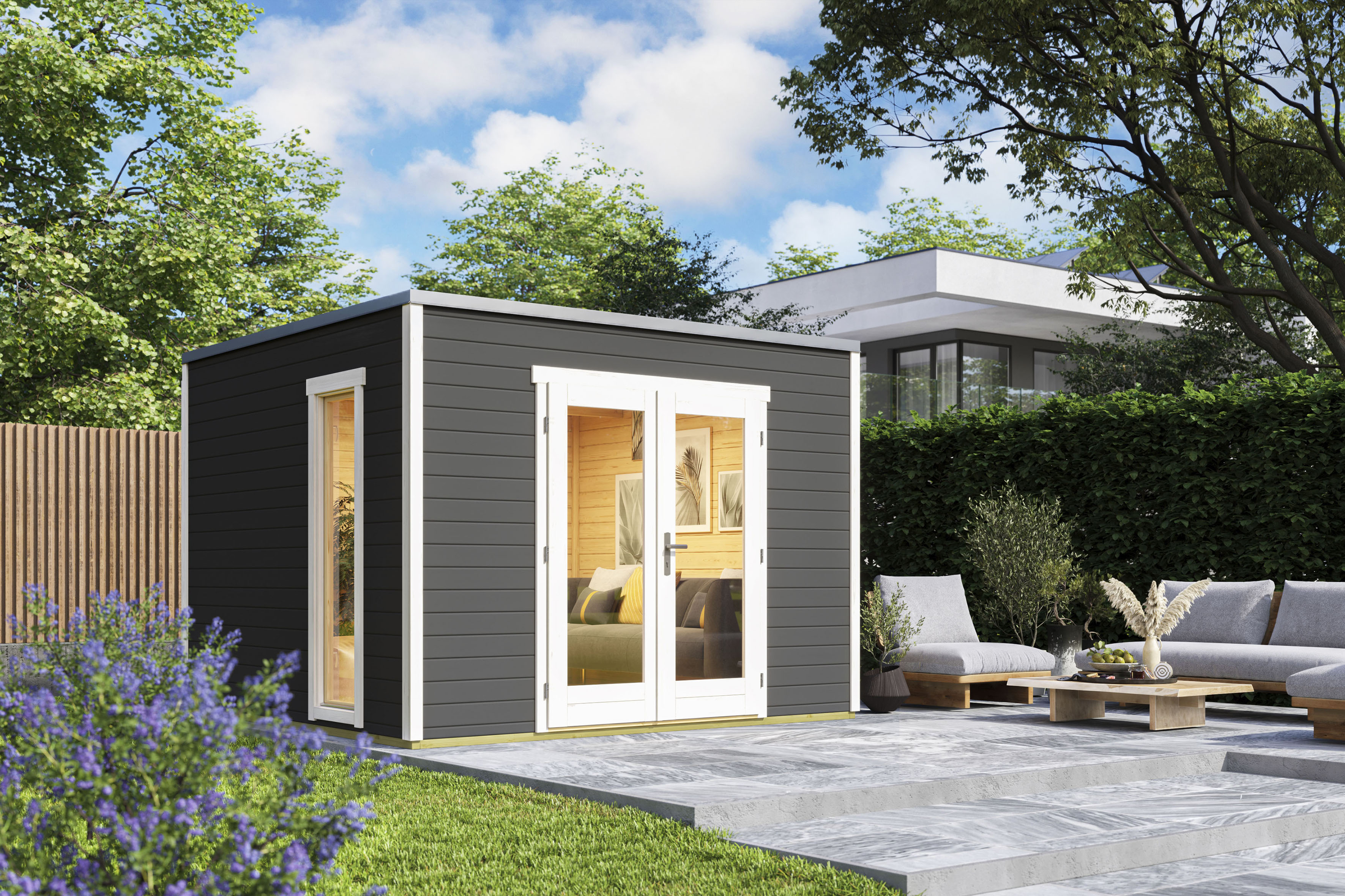 Gartenhaus LASITA MAJA "PALERMO 1", grau (carbongrau), Fußboden im Gartenhaus, Holzwerkstoff, Gartenhäuser, Gartenhaus
