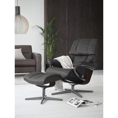 Relaxsessel STRESSLESS "Reno", grau (rock paloma), B:83cm H:100cm T:76cm, Leder PALOMA: PALOMA ist ein durchgefärbtes Semianilin-Möbelleder mit natürlicher Narbung., Sessel, mit Cross Base, Größe S, M & L, Holzakzent Braun Image