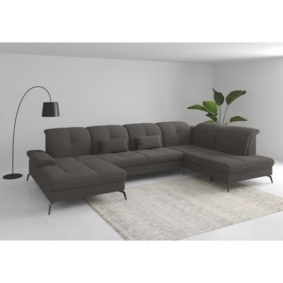 Wohnlandschaft SIT & MORE "Amica, U-Form, inkl. Sitztiefenverstellung und Armteilverstellung", grau (fango), B:357cm H:90cm T:231cm, 100% Polyester, Sofas, wahlweise mit Kopfteilverstellung, Bettfunktion und Bettkasten Image