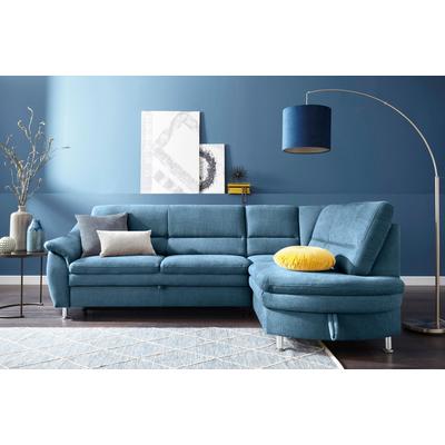 Ecksofa SIT & MORE "Cardoso L-Form", blau (azur), B:250cm H:90cm T:175cm, Luxus-Microfaser (90% Polyester, 10% Polyamid), Flachgewebe (100% Polyester), Struktur (100% Polyester), Sofas, mit Federkern, wahlweise mit Bettfunktion und Schubkasten Image