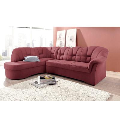 Ecksofa DOMO COLLECTION "Papenburg, zeitlose Rückensteppung, elegante Armlehne, L-Form", rot (karminrot), B:241cm H:84cm T:178cm, Kunstleder SOFTLUX, Luxus-Microfaser (100% Polyester), Struktur ( 90% Polyester, 10% Polyacryl), Microfaser PRIMABELLE... Image