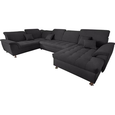 Wohnlandschaft DOMO COLLECTION "Franzi optional mit Bettfunktion, Bettkasten & Kopfteilverstellung", grau (graphite), B:352cm H:80cm T:214cm, Flachgewebe (100% Polyester), Chenille (100% Polyester), Sofas, XXL-Sofa, U-Form, belastbar bis 140kg/Sitz,... Image