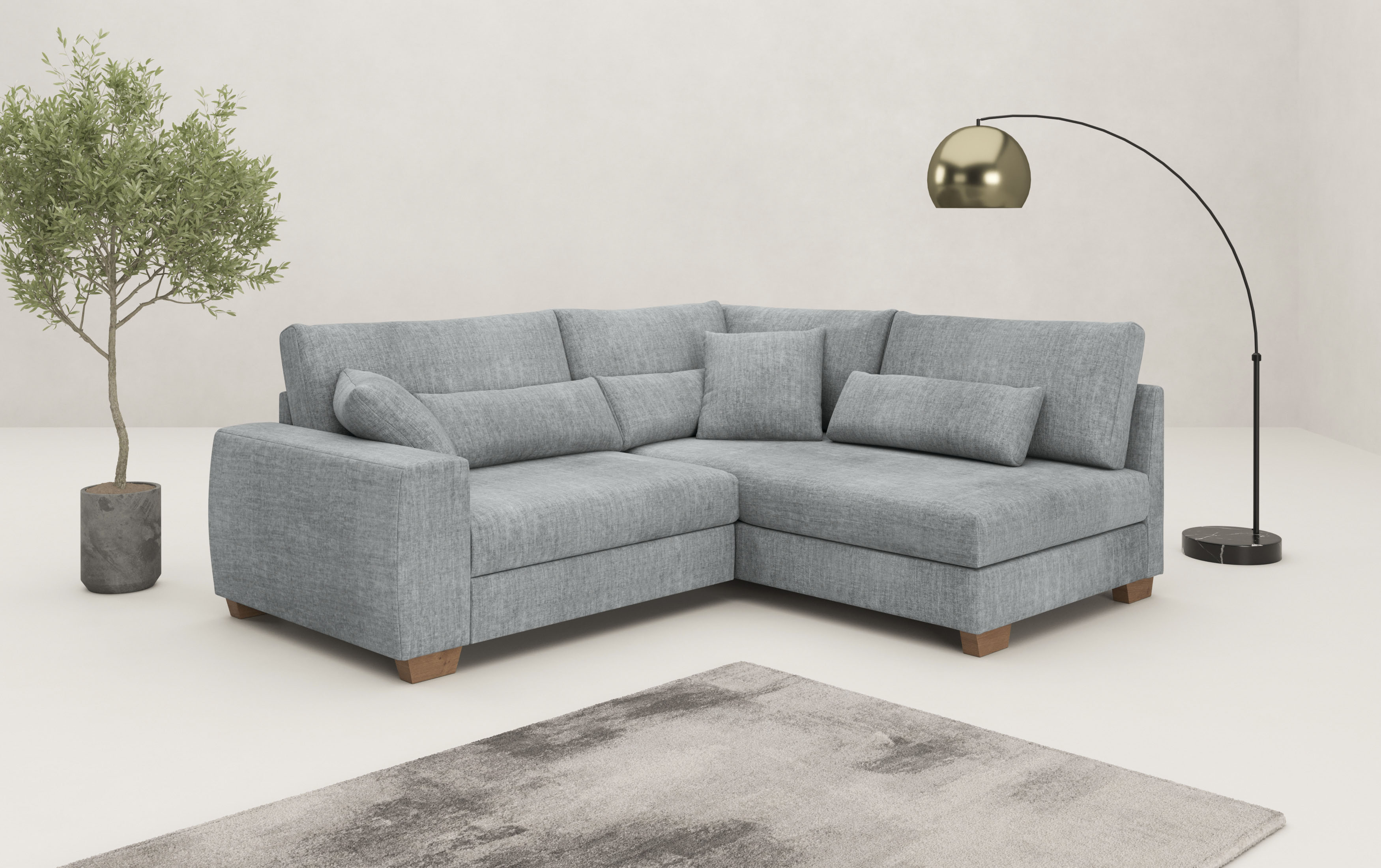Ecksofa MR. COUCH "Hilla L-Form", silber, B:227cm H:68cm T:190cm, Dolce (100% Polyester), Sofas, Mit Federkern, wahlweise mit Bettfunktion und Taschenfederkern Image