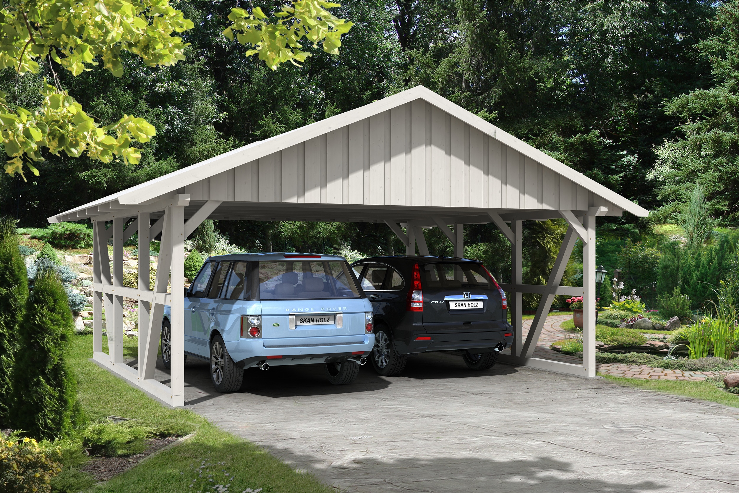 Doppelcarport SKANHOLZ "Schwarzwald", weiß, B/H/T: 684cm x 220cm x 600cm, Carports, mit Dachschalung Image