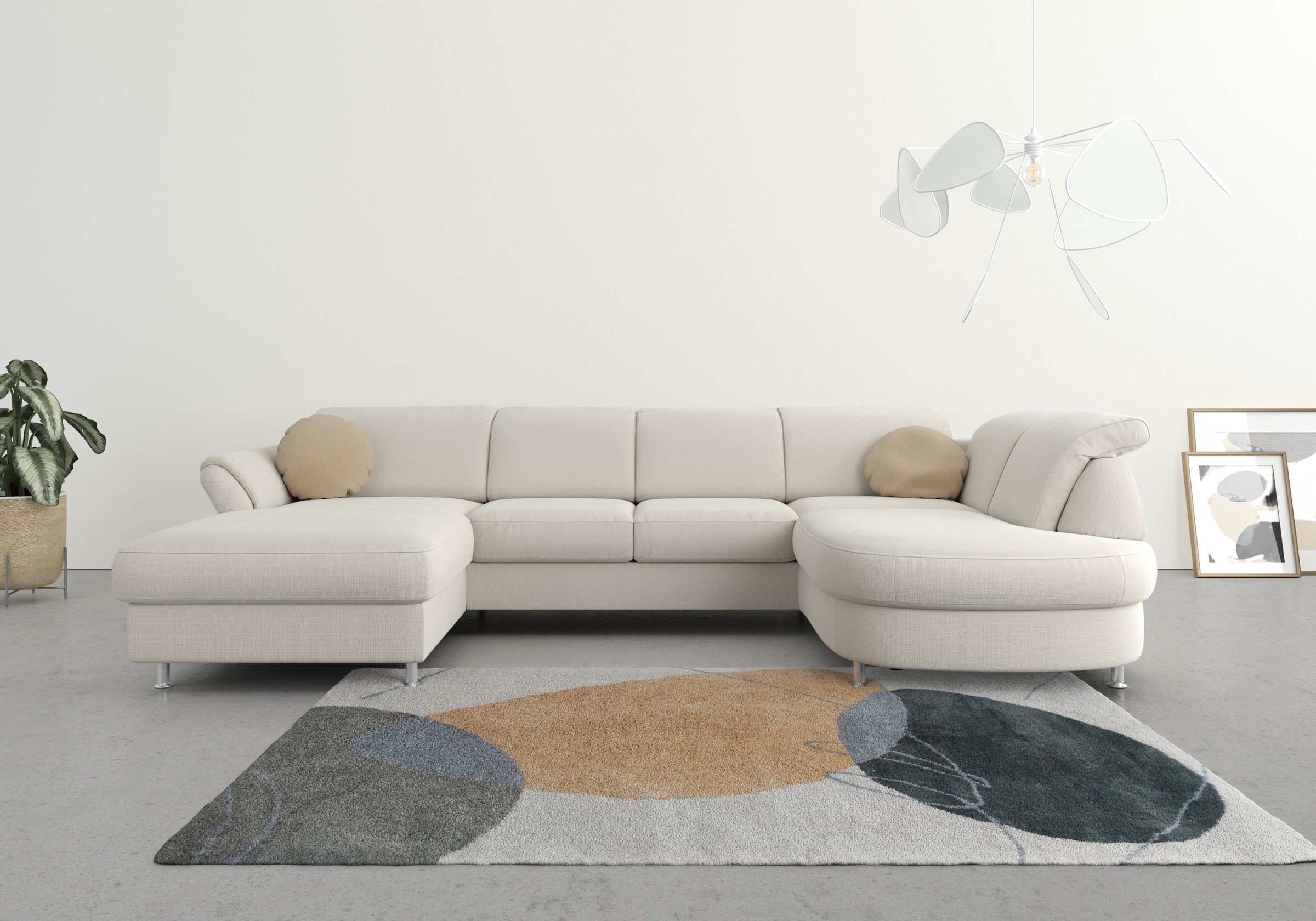 Wohnlandschaft SIT & MORE "Apulia U-Form", beige (creme), B:304cm H:78cm T:192cm, Webstoff (100% Polyester);Struktur weich (90% Polyester, 10% Polyamid);Luxus-Microfaser Euphoria (100% Polyester), Sofas, Wohnlandschaft, wahlweise Bettfunktion,...