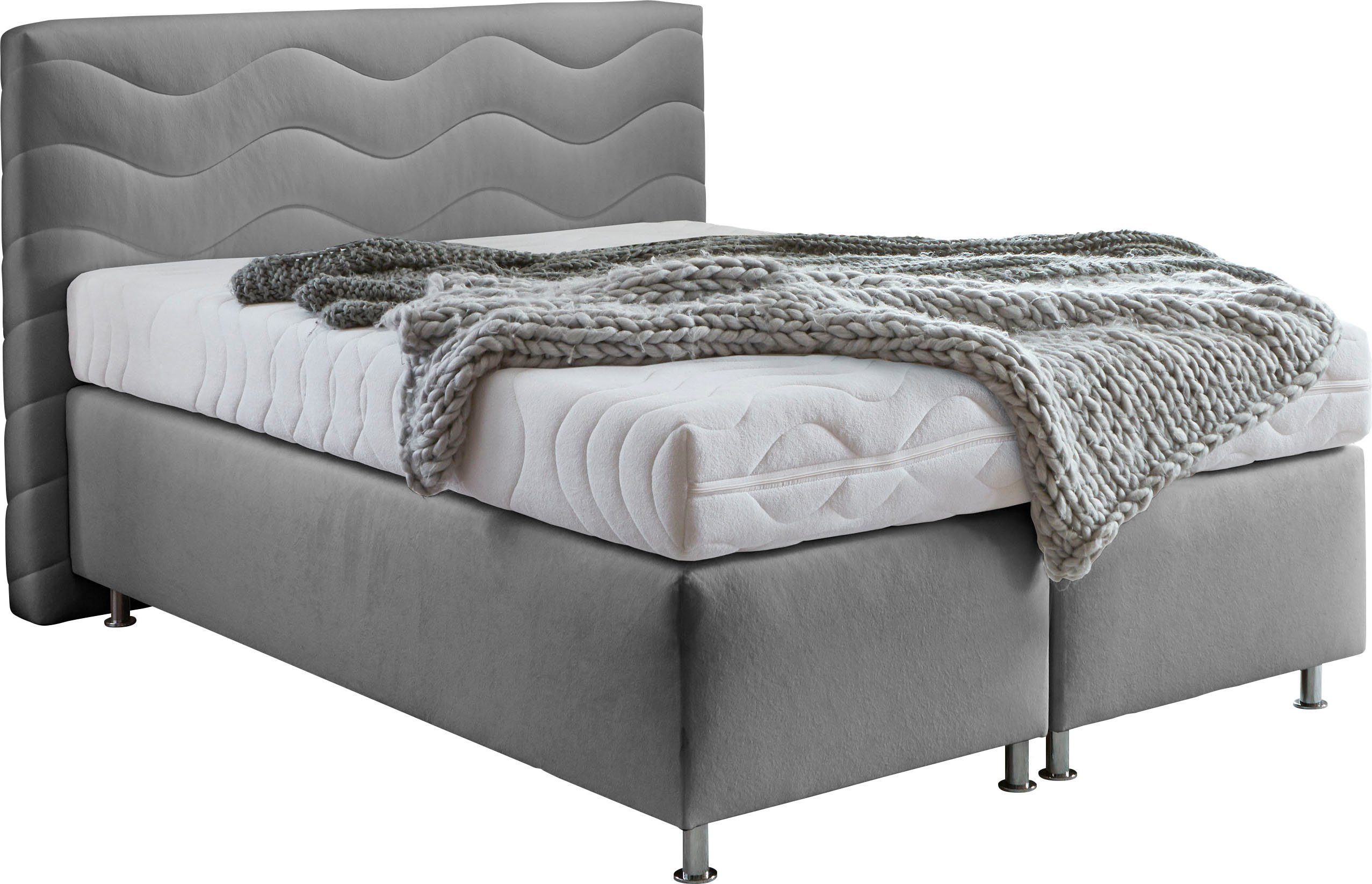 Boxspringbett "Sigma", grau, B:155cm L:210cm, Bezug Bett: Microvelours (100% Polyester) oder Feinstruktur (100% Polyester);Bezug Bonnell-Federkernmatratze: 100% Polyester;Bezug Kaltschaummatratze: 100% Polyester;Bezug Tonnentaschenfederkernmatratze:... Image