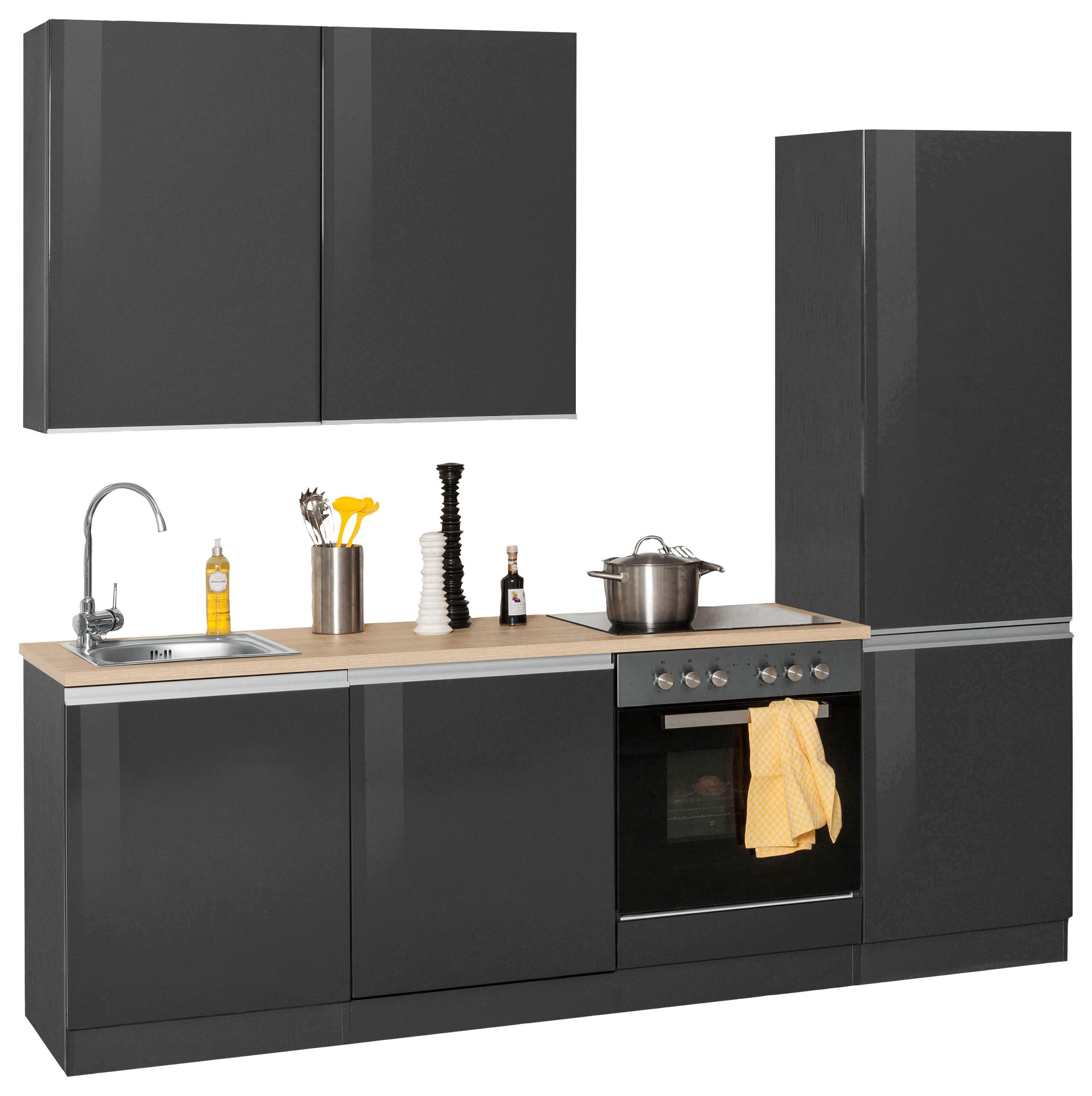 Küchenzeile KOCHSTATION "KS-Ohio", grau (küche: grau, korpus: grafit, arbeitsplatte: eichefarben), B:240cm T:60cm, Komplettküchen-Sets, ohne E-Geräte, Breite 240 cm Image