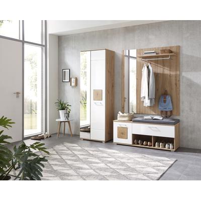 Garderoben-Set INNOSTYLE "Fun Garderoben Set, 206x195x38cm (B/H/T)", weiß, artisan eiche, B:206cm H:195cm T:38cm, Holzwerkstoff, MDF, Kastenmöbel-Sets, besteht aus 3 Typen,Spiegeltür,Sitzkissen Image